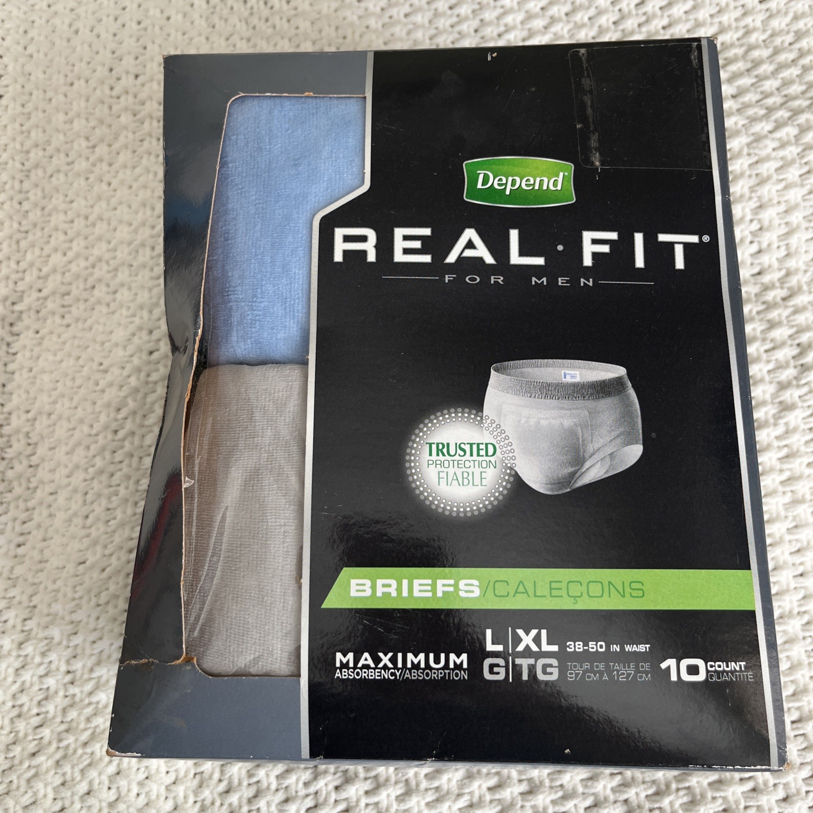 Depend Real Fit Briefs Men Size L / XL Waist 38-50″ One Box of 10 Count *Flaw
