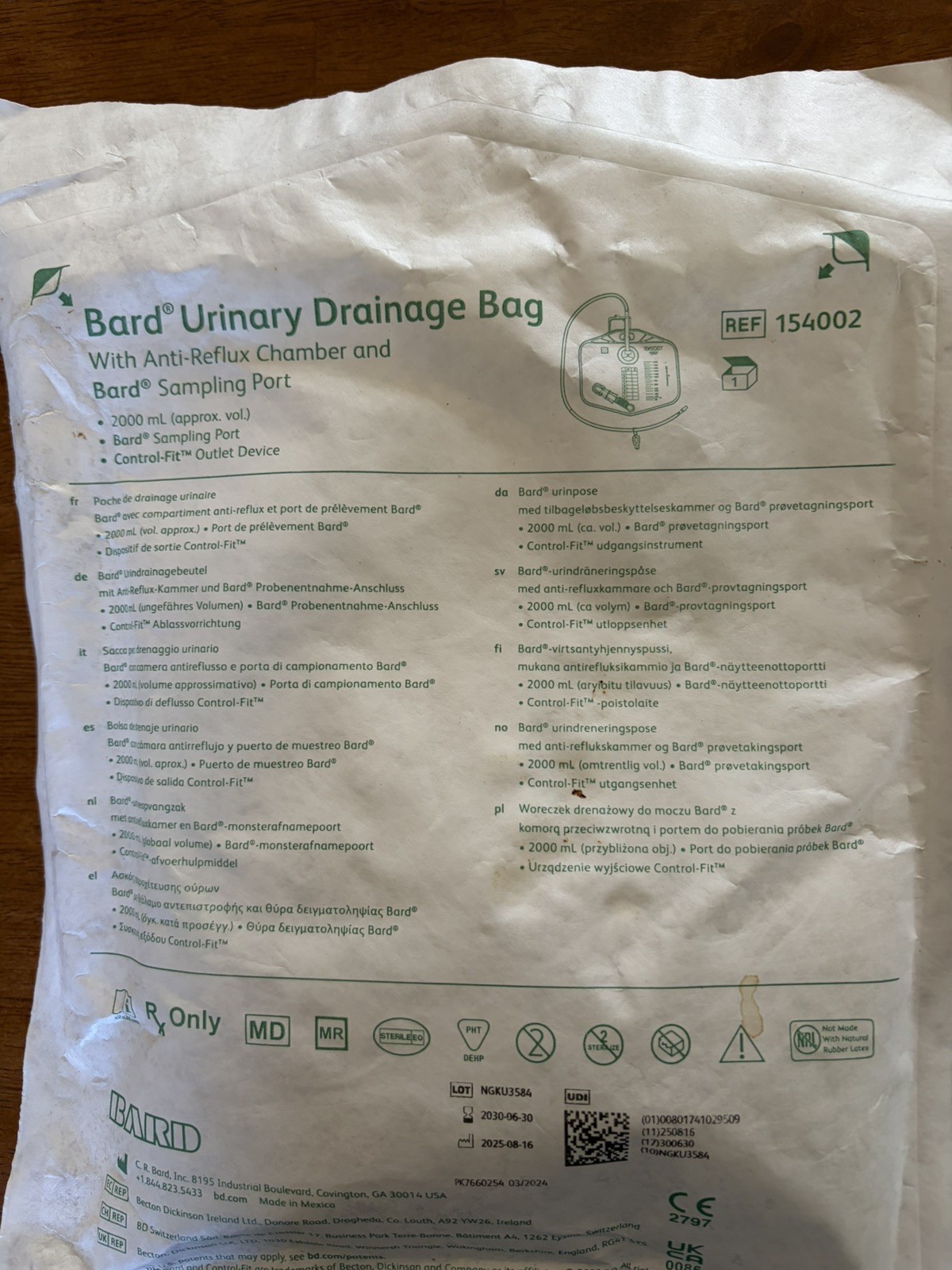 5 Pack Urinary Drainage Bag with Anti-Reflux Chamber,2000mL Urine Bags with 48″