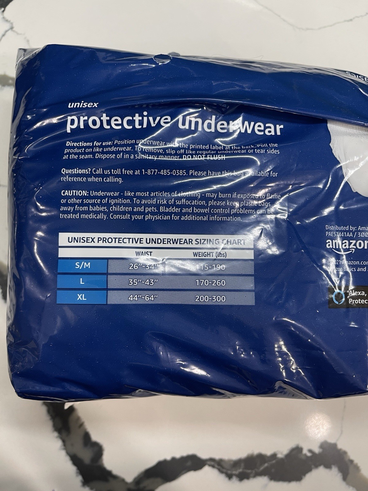 Amazon Basics Unisex Protective Underwear S/M Overnight Absorbency OPEN BAG 9CT