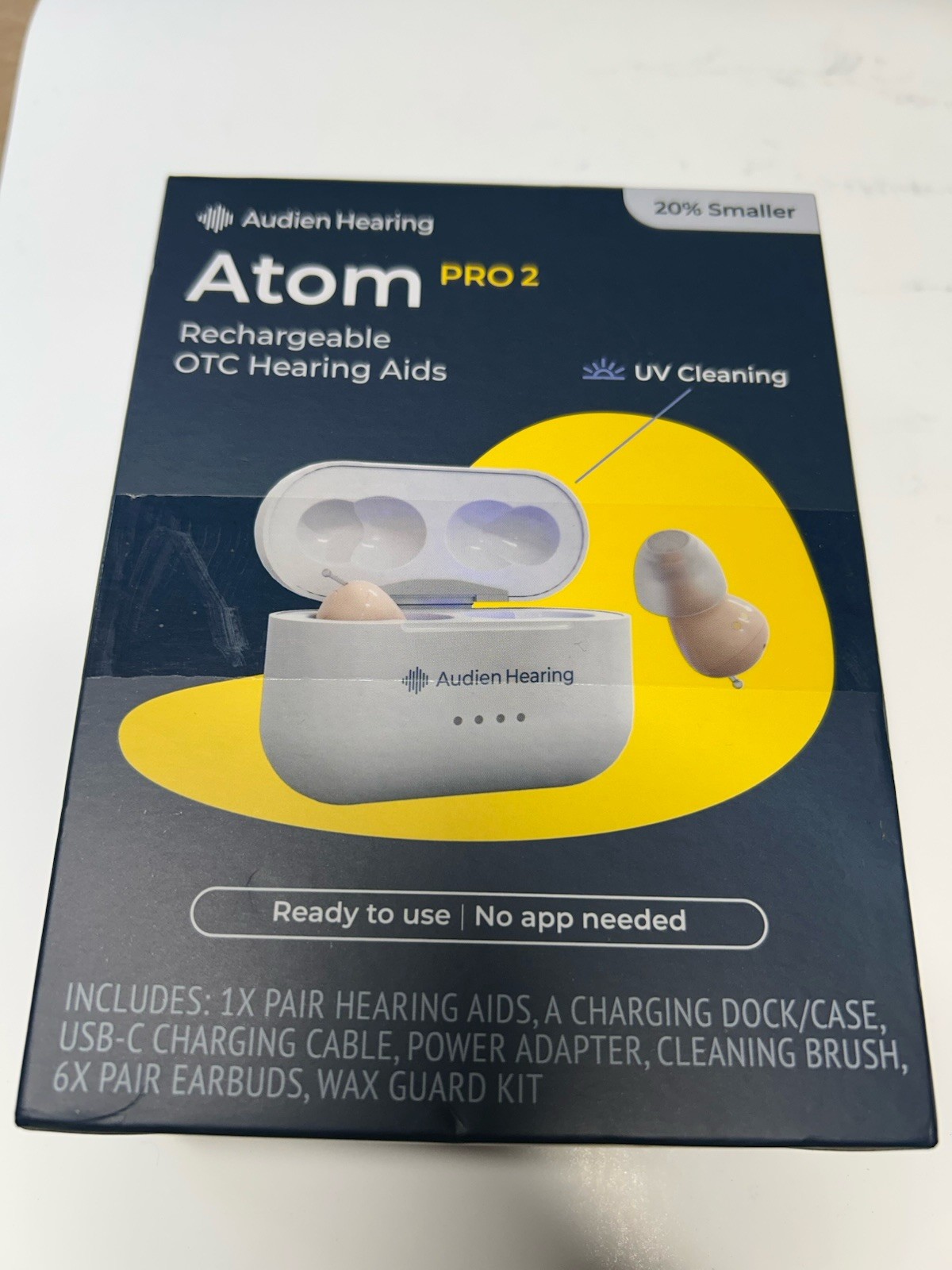 Audien Hearing ATOM PRO 2 Wireless Rechargeable OTC Hearing Aids (NEW SEALED)