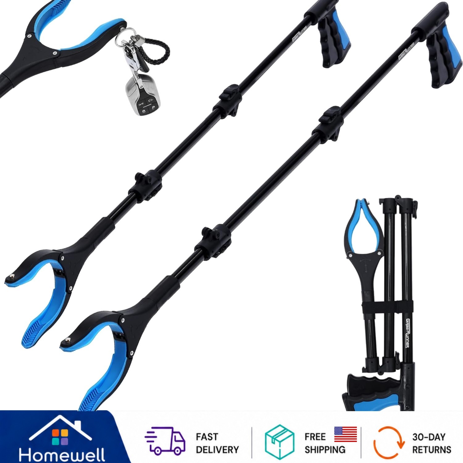 Durable Extra Long Grabber Reacher Tool – 38” and 44” Folding for Easy Storage