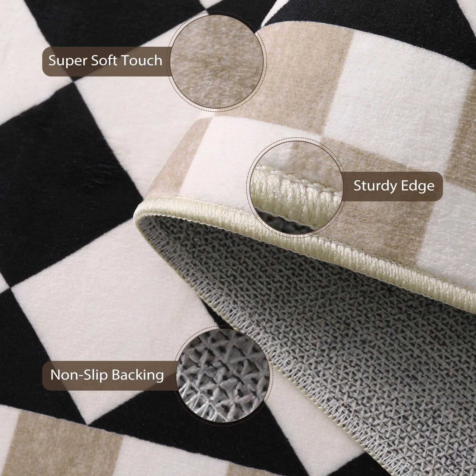 Morebes 4×6 Checkered Rug for Living Room, Black Washable Bedroom Area Rug Check