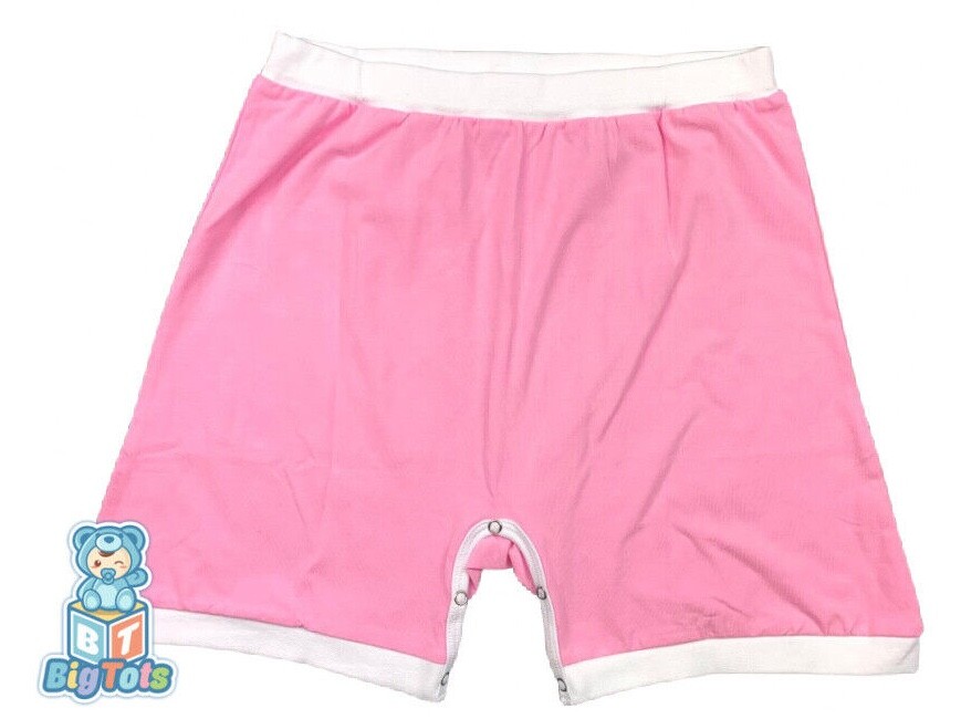Adult snap crotch shorts baby pink w/white trim pocket