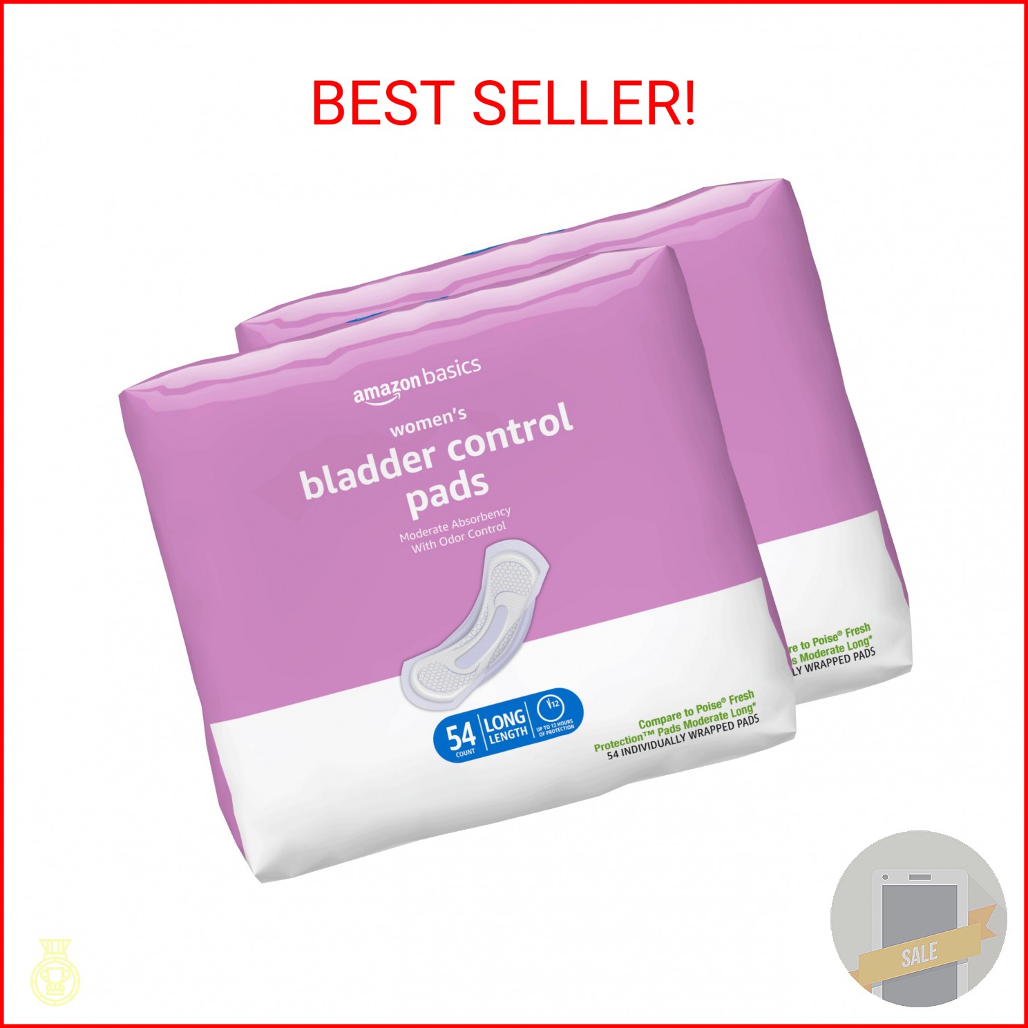 Amazon Basics Incontinence Pads for Women, Postpartum, Long, Bladder Control, Mo