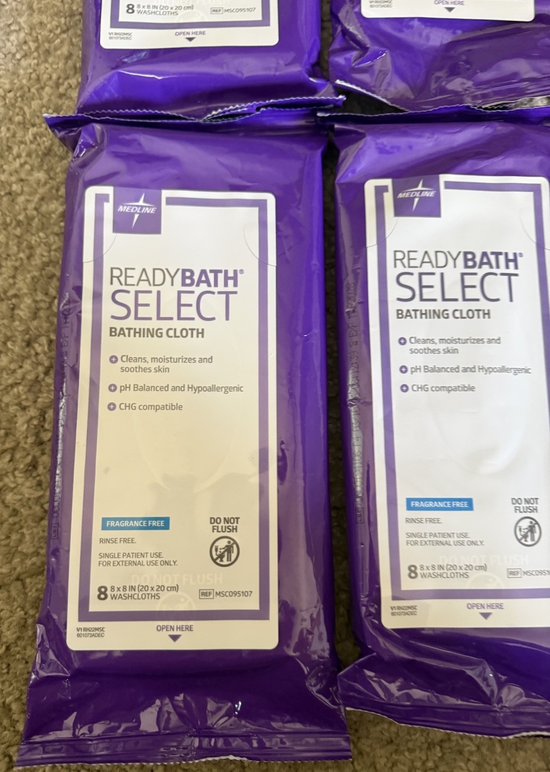 Medline ReadyBath Select Thick Bath Wipes Unscented 4 Packs 8 Each 32 Total