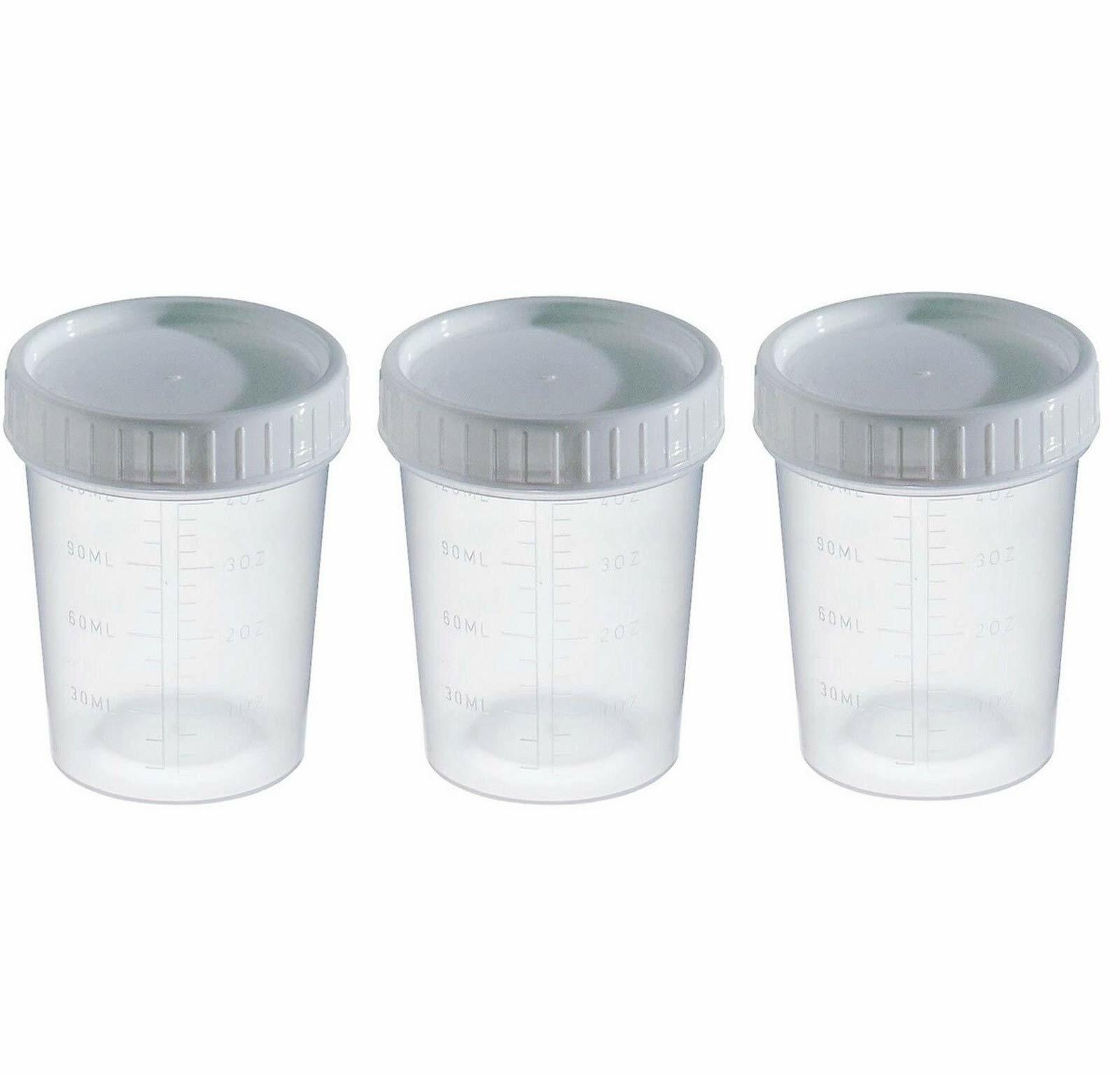 Comfort Axis Graduated Specimen Collection Cups with Grey Lids 4 Ounces 3 Pack
