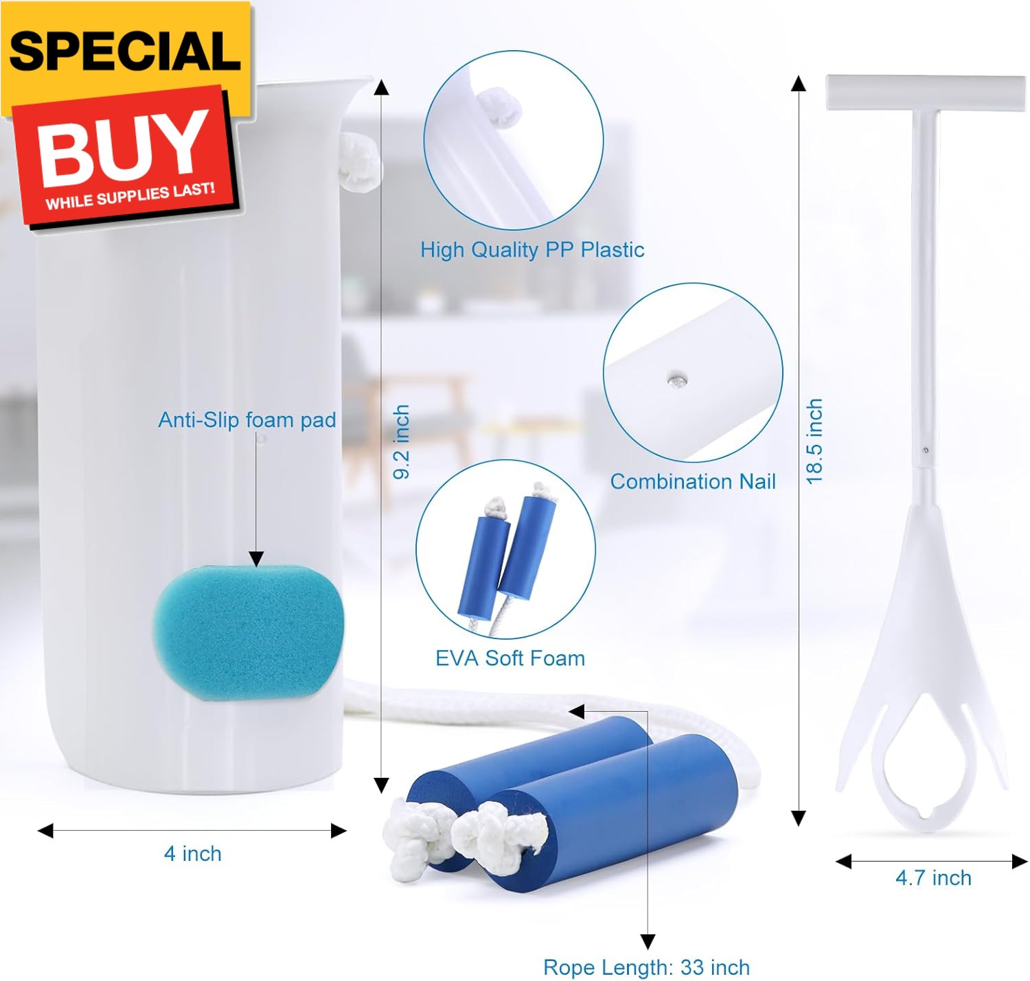 Sock Aid Kit, Flexible Sock Aid Device with Long Rope – Sock Puller aid Easy on