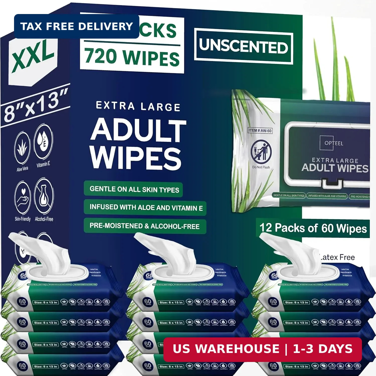 OPTEEL Adult Wipes For Elderly – 8″x13″ Extra Large & Soft Wet Wipes for Adults