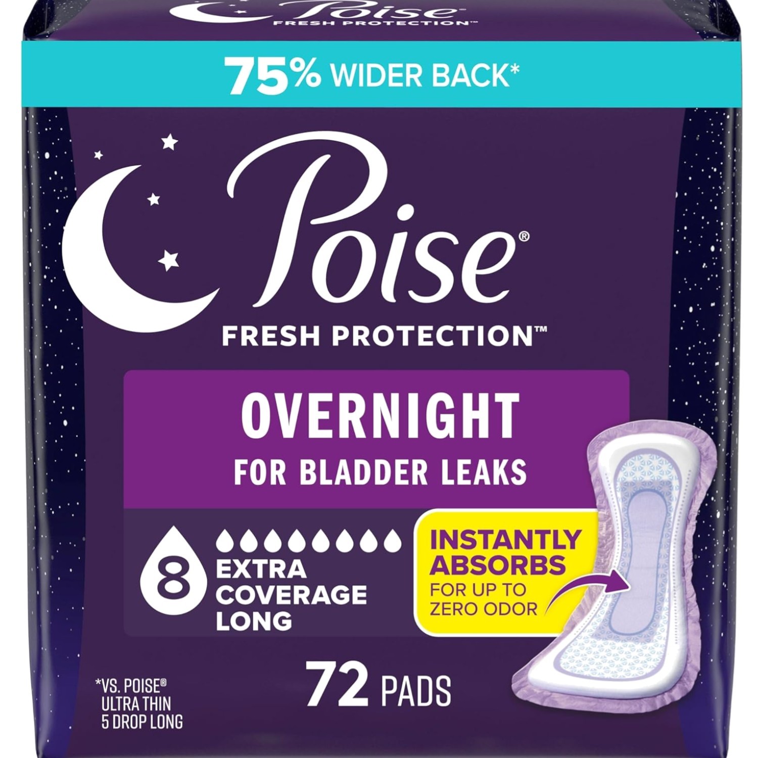 Overnight Incontinence & Postpartum Pads for Bladder Leaks, 8 Drop Extra Cove…