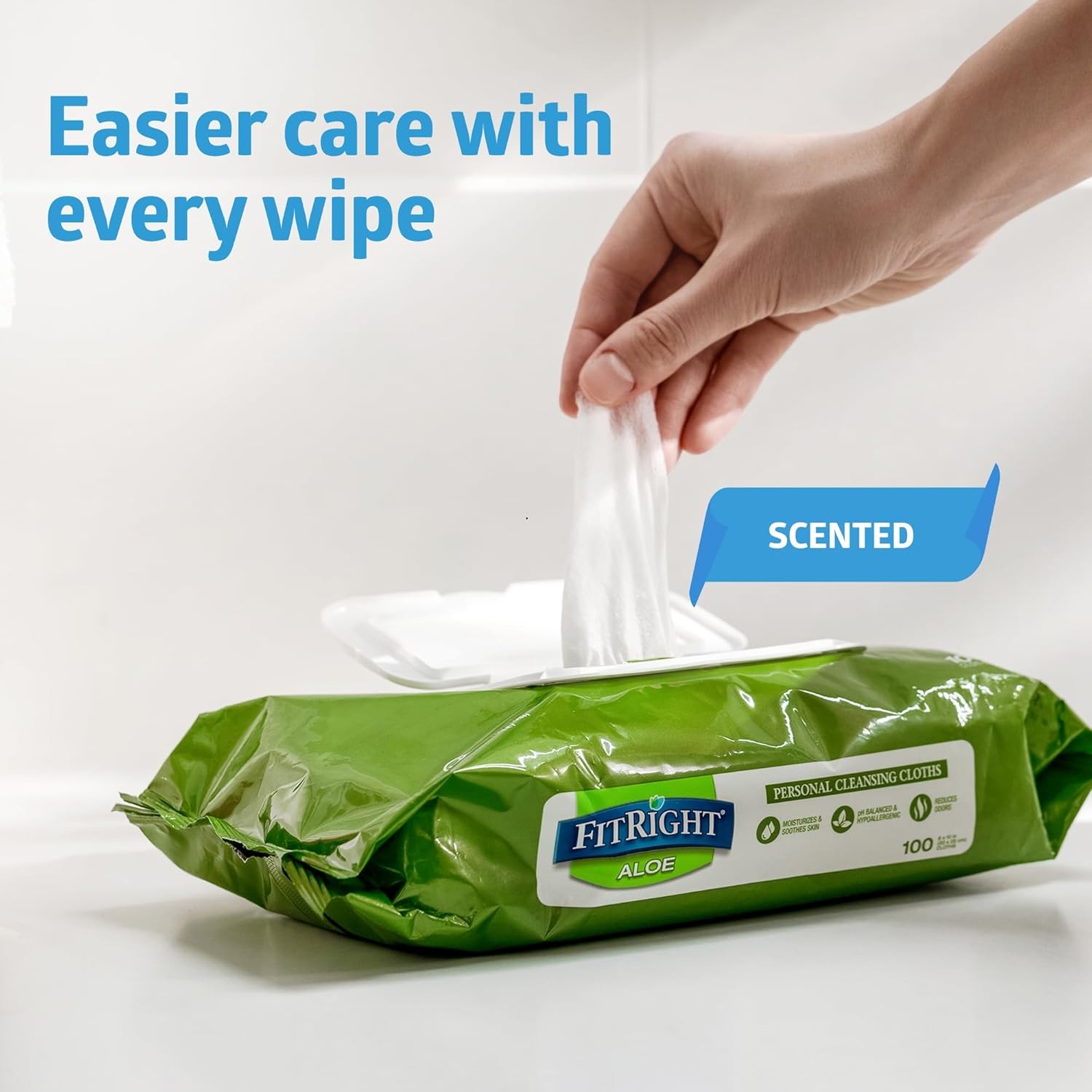 Medline FitRight Aloe Personal Cleansing Cloth Wipes, Scented, Pack of 48, 8 x 1