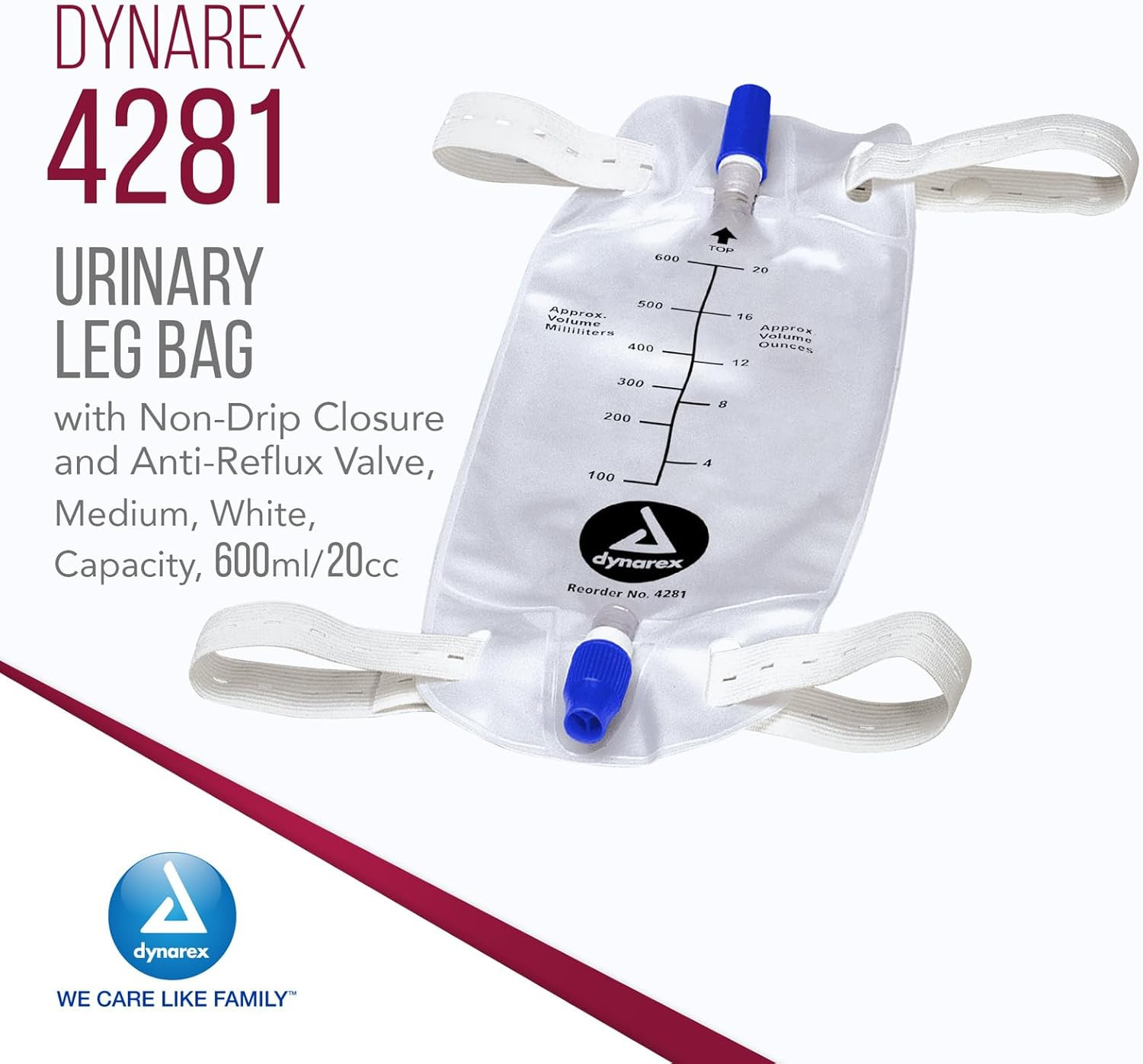 Urinary Leg Bag, for Use with Catheter, Has a Non-Drip Closure & Anti-Reflux Val