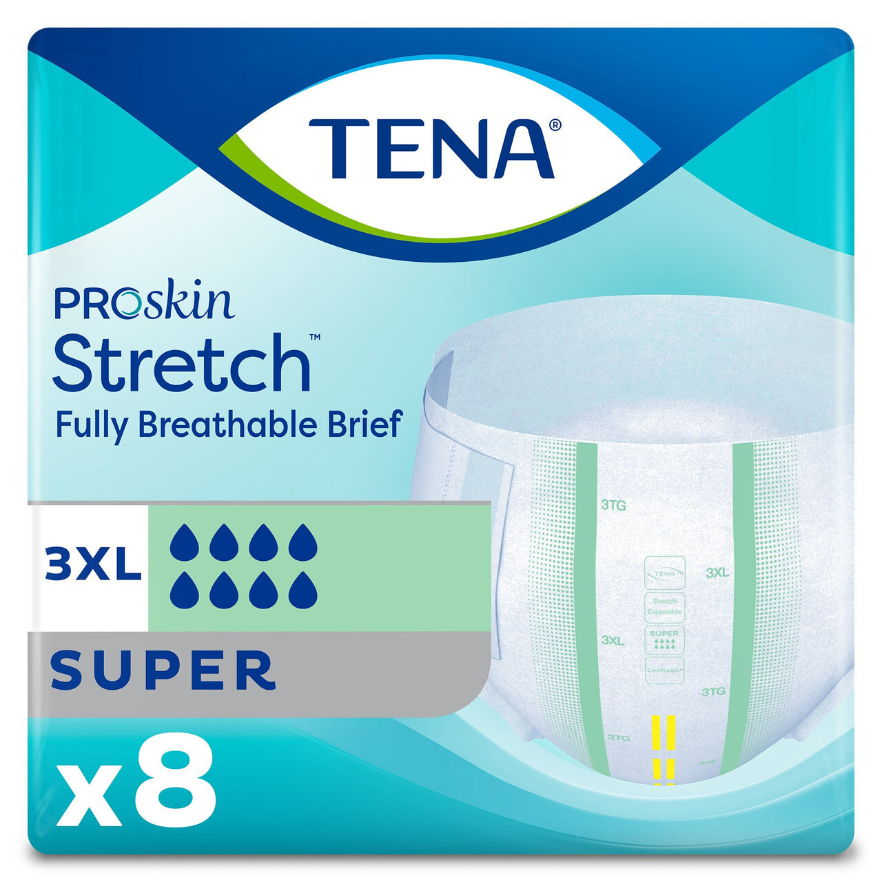 TENA ProSkin Stretch Super Adult Briefs Heavy Absorbency, 3XL, 61391 – 8 Ct