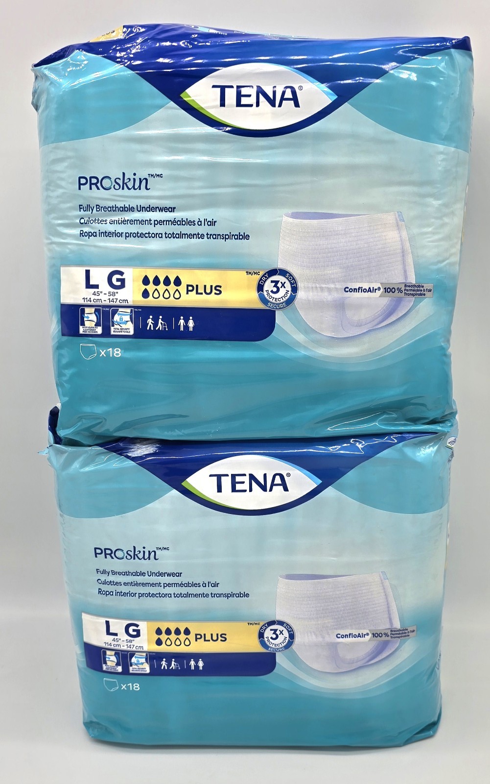 TENA PROSKIN FULLY BREATHABLE UNDERWARE/72633/L PLUS – 2 BAGS X 18 X 36 Ct