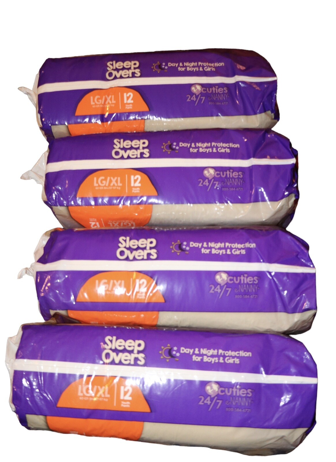 4 Packs Of 12 Cuties Sleep Overs Incontinence L/XL 48 Piece