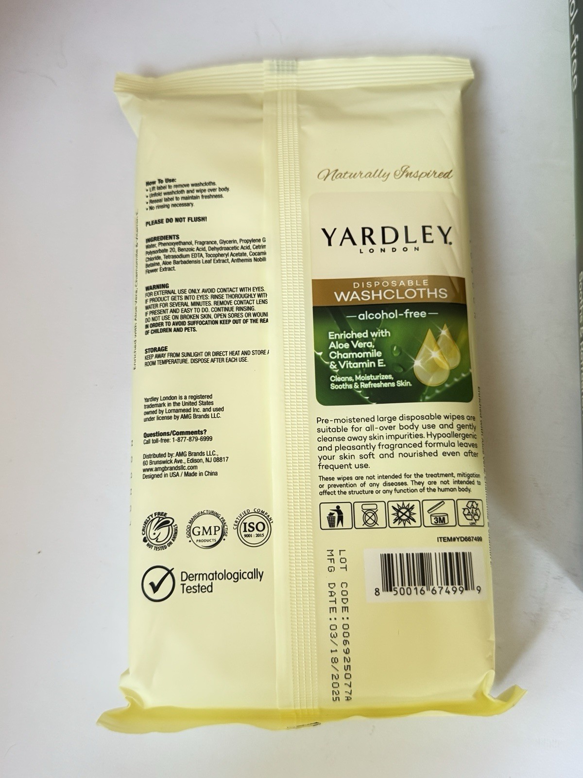 4 packages Disposable Washcloths 18/Pk by Yardley London 12 x 8” Long(72 total)