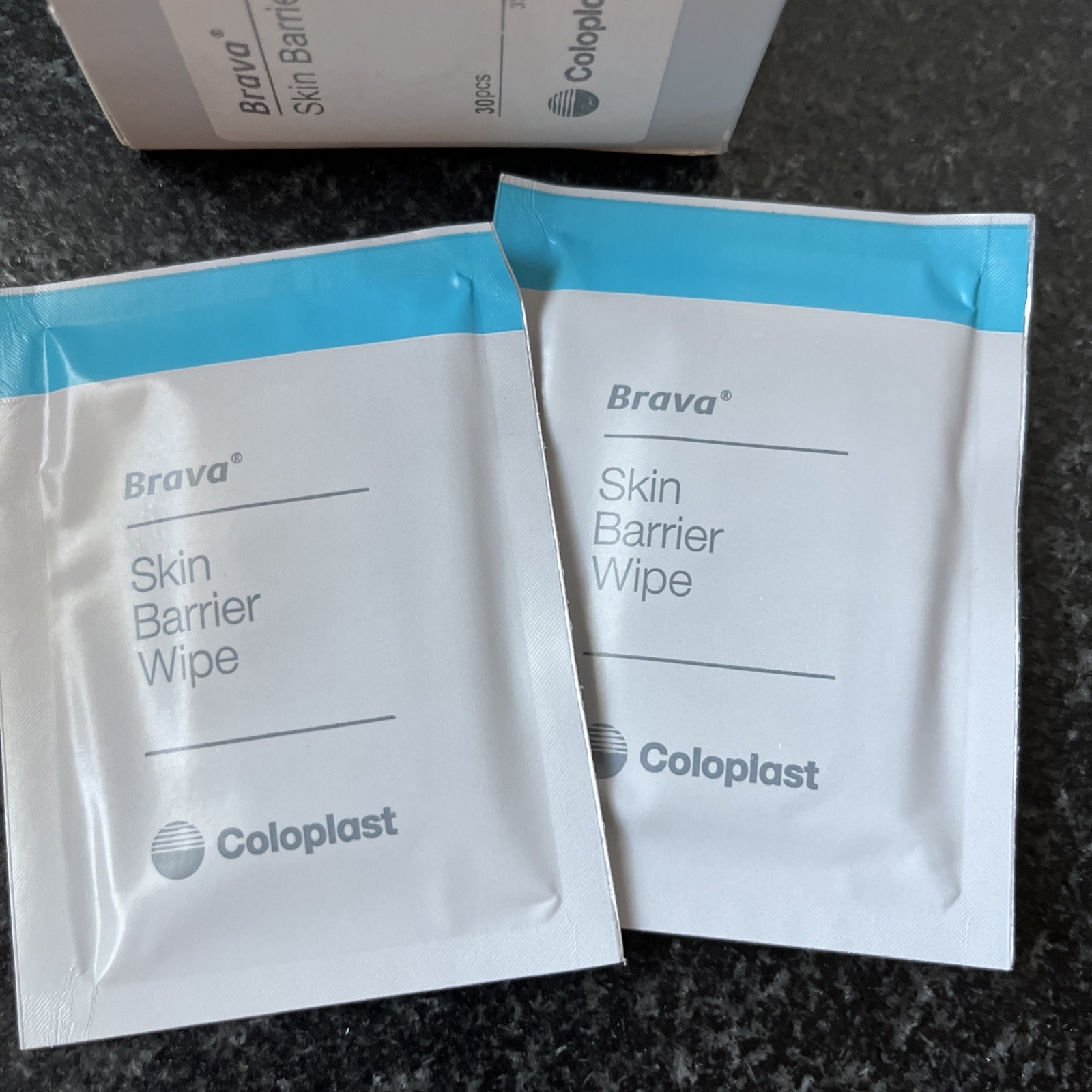 2 New Boxes of 30 Coloplast 120215 BRAVA Skin Barrier Wipes Exp. 2027 and 2028