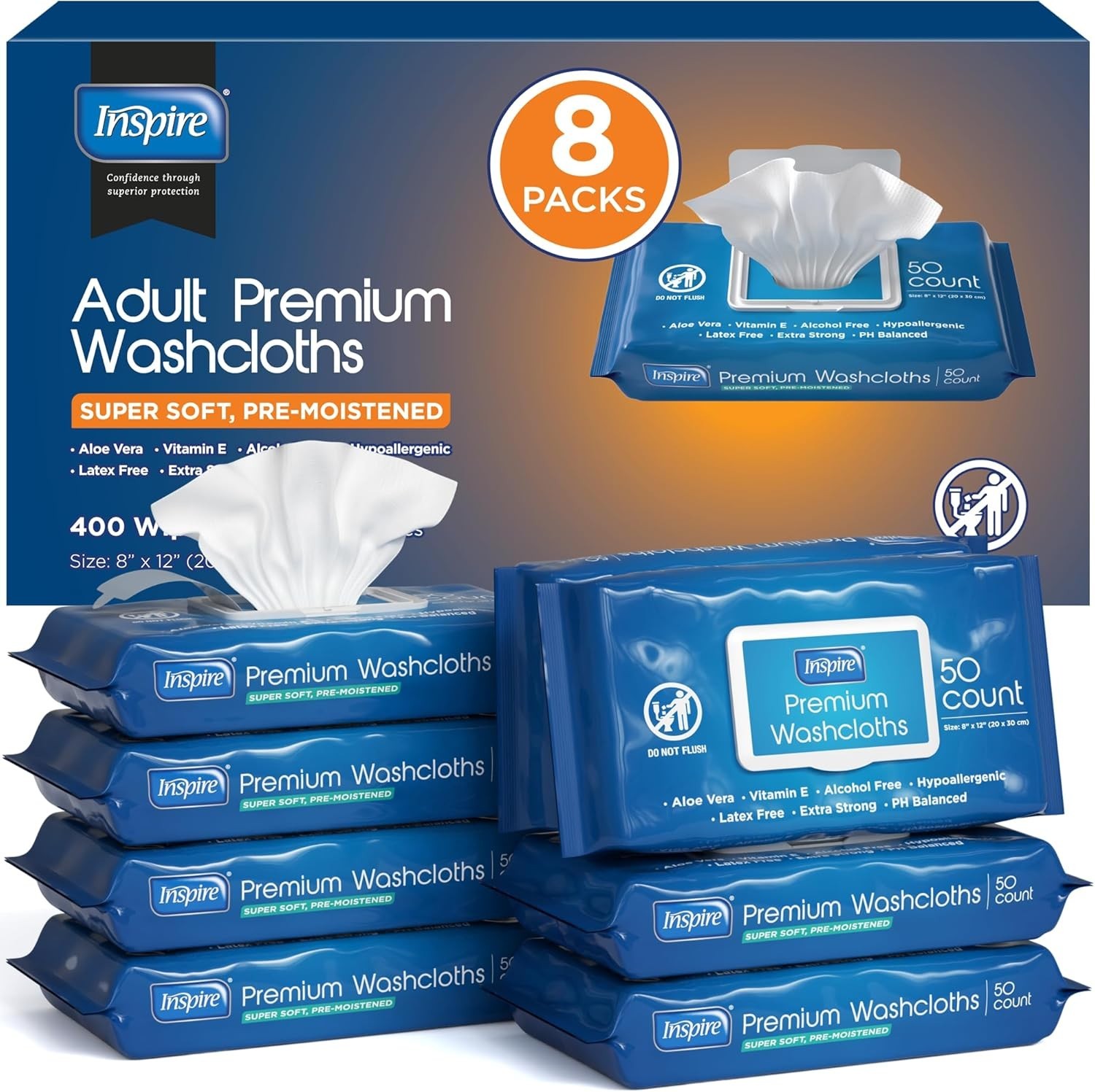 Extra Large Adult Wet Wipes, Aloe Vera & Vitamin E – 400 Hypoallergenic Count