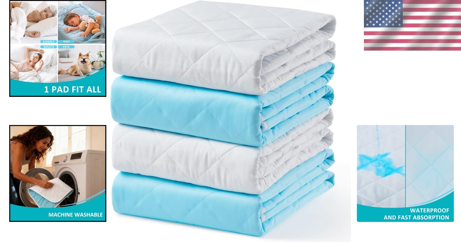 24″x36″ Waterproof Bed Pads 4 Pack – Incontinence Protector