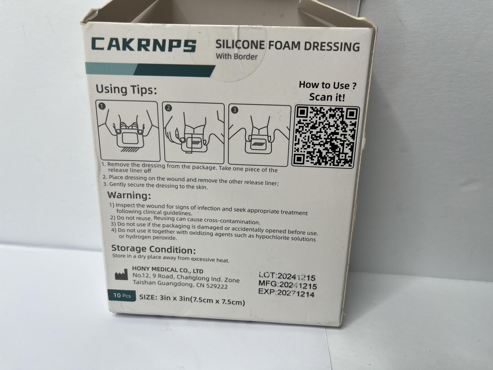 7pk CAKRNPS Silicone Foam Dressing With Border 3x3in Sterile Waterproof