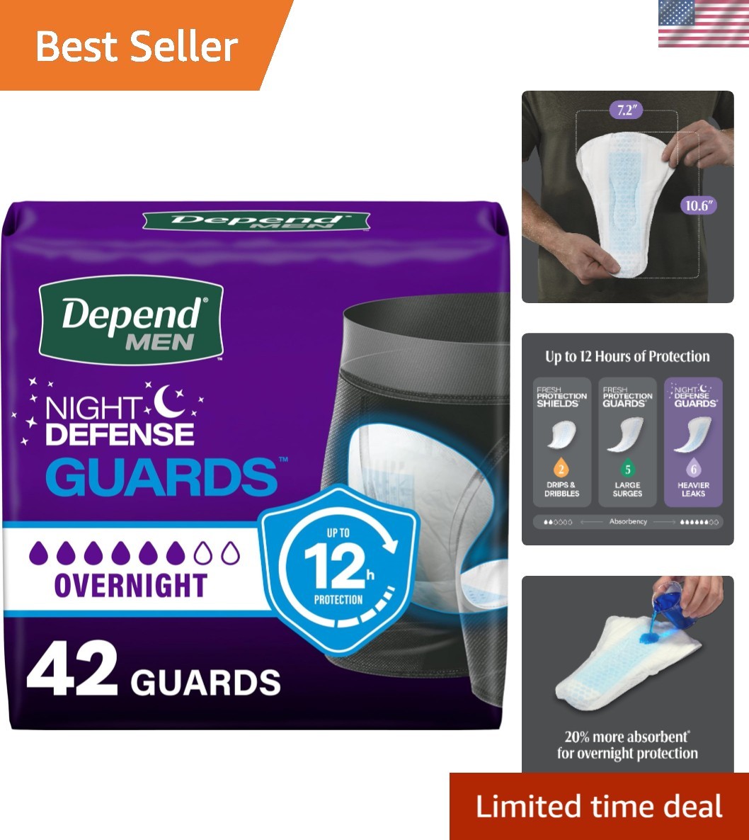 Depend Overnight Guards for Men – 42 Disposable Pads with MoistureWick System