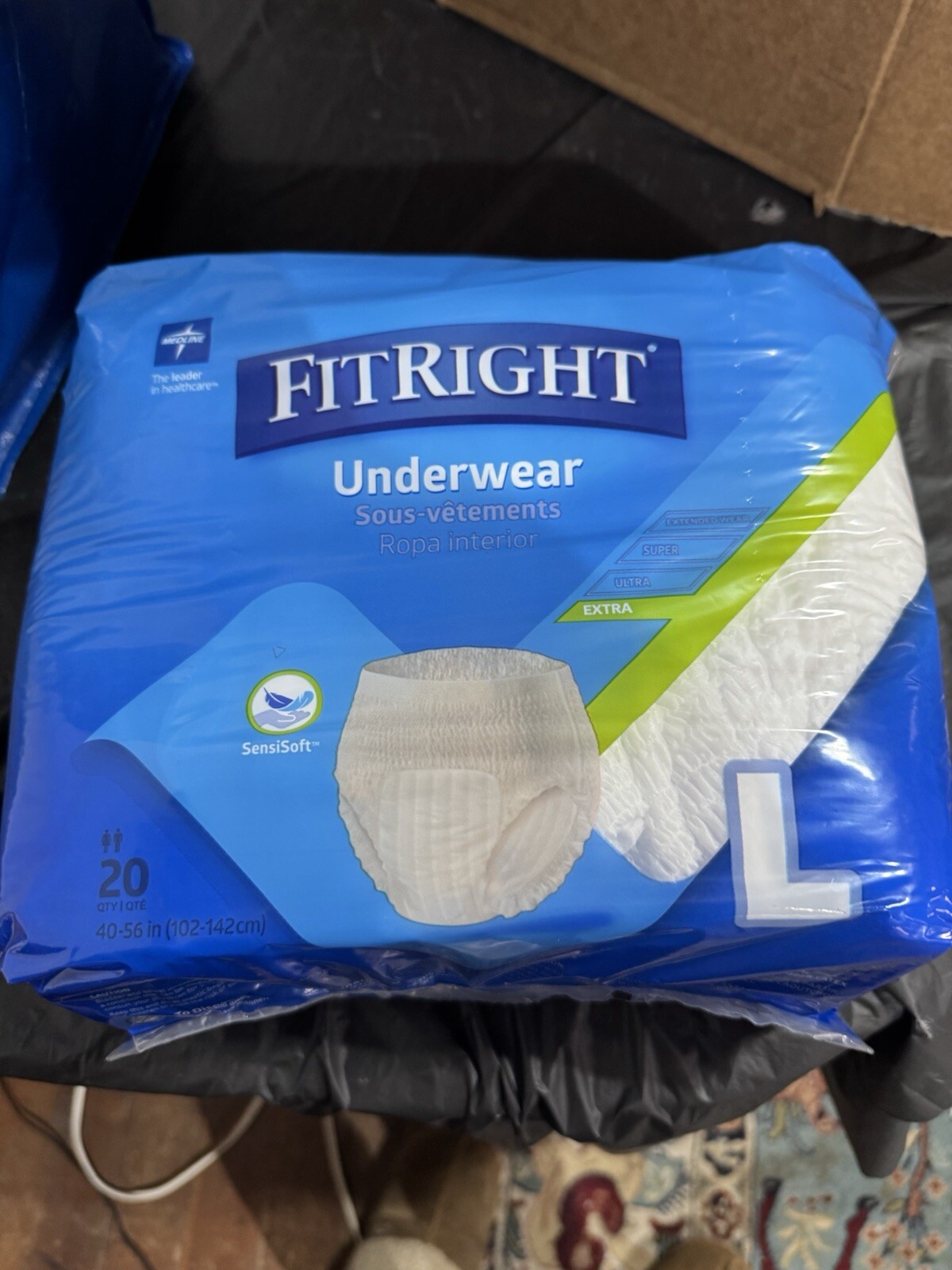 FitRight Extra Adult Incontinence Diapers, Size Large 40-56”, 20 Count 60 Total