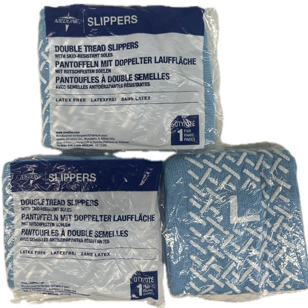 MEDLINE Non-Skid Double Sided Tread Slipper Socks – Blue – ADULT L , 3 pairs