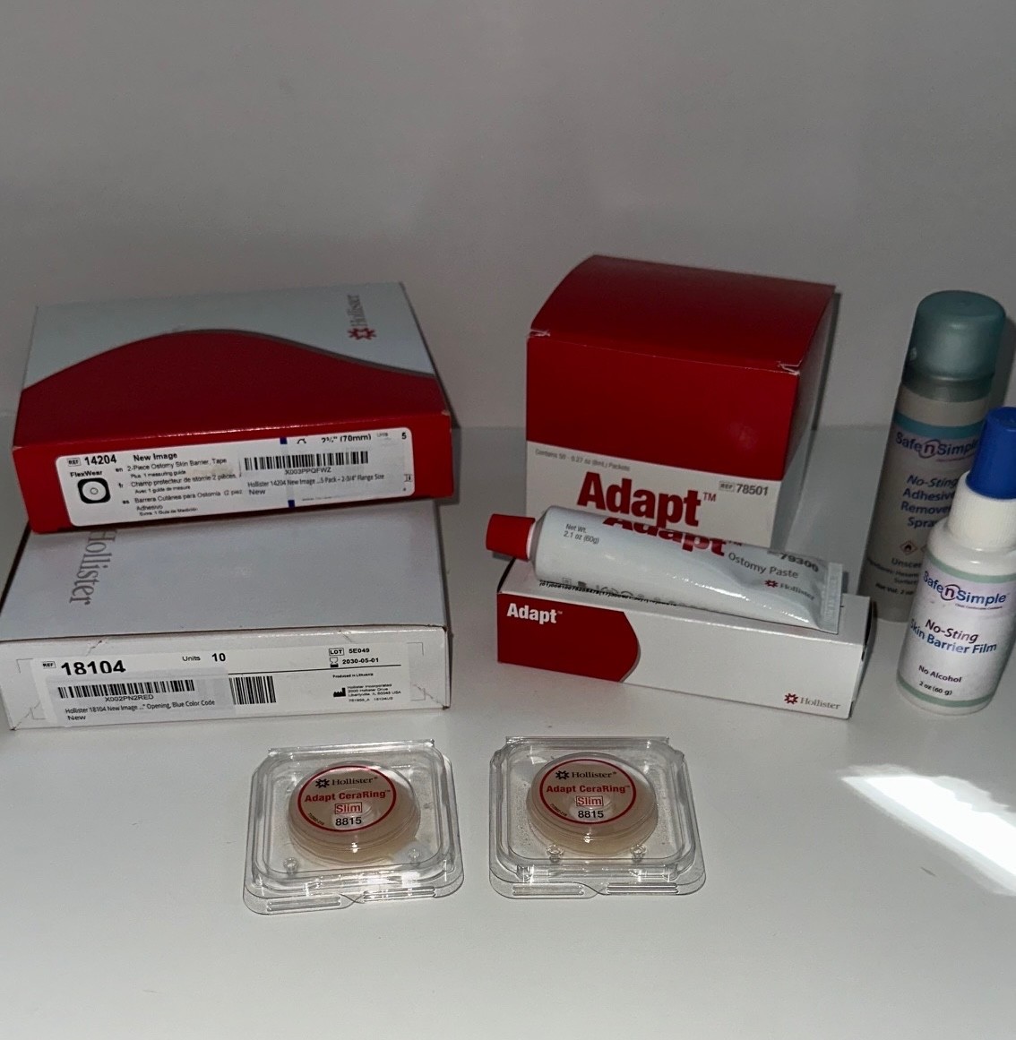 Lot of Hollister, et al Ostomy Supplies, Sprays + Free Travel Bag