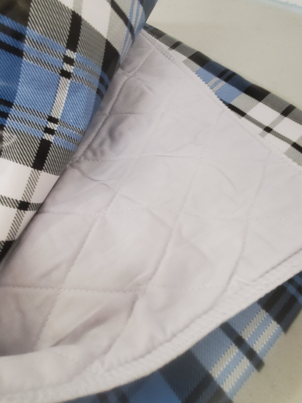 NEW Set of two (2) waterproof underpads. Blue and black plaid Approx. 32 x 34 in