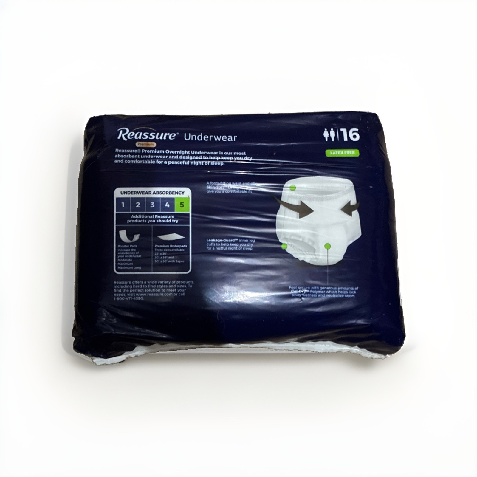 Reassure Unisex Adult Overnight Underwear Size L 36”-50” ~ 3 Packs (16 ea) =48