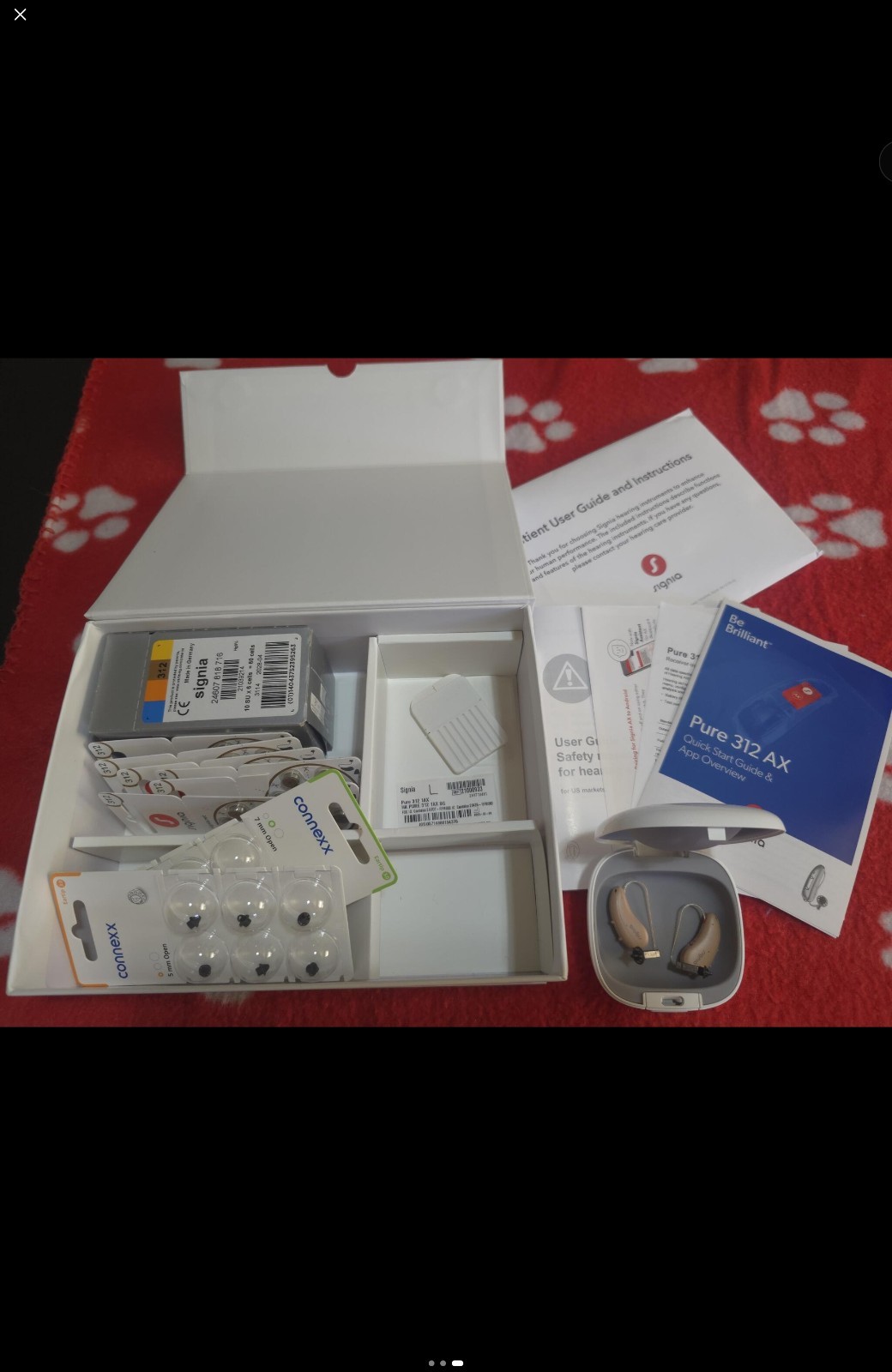 Signia Pure 312 AX BTE Hearing Aid Pair, Battery, Beige, Case & Manuals