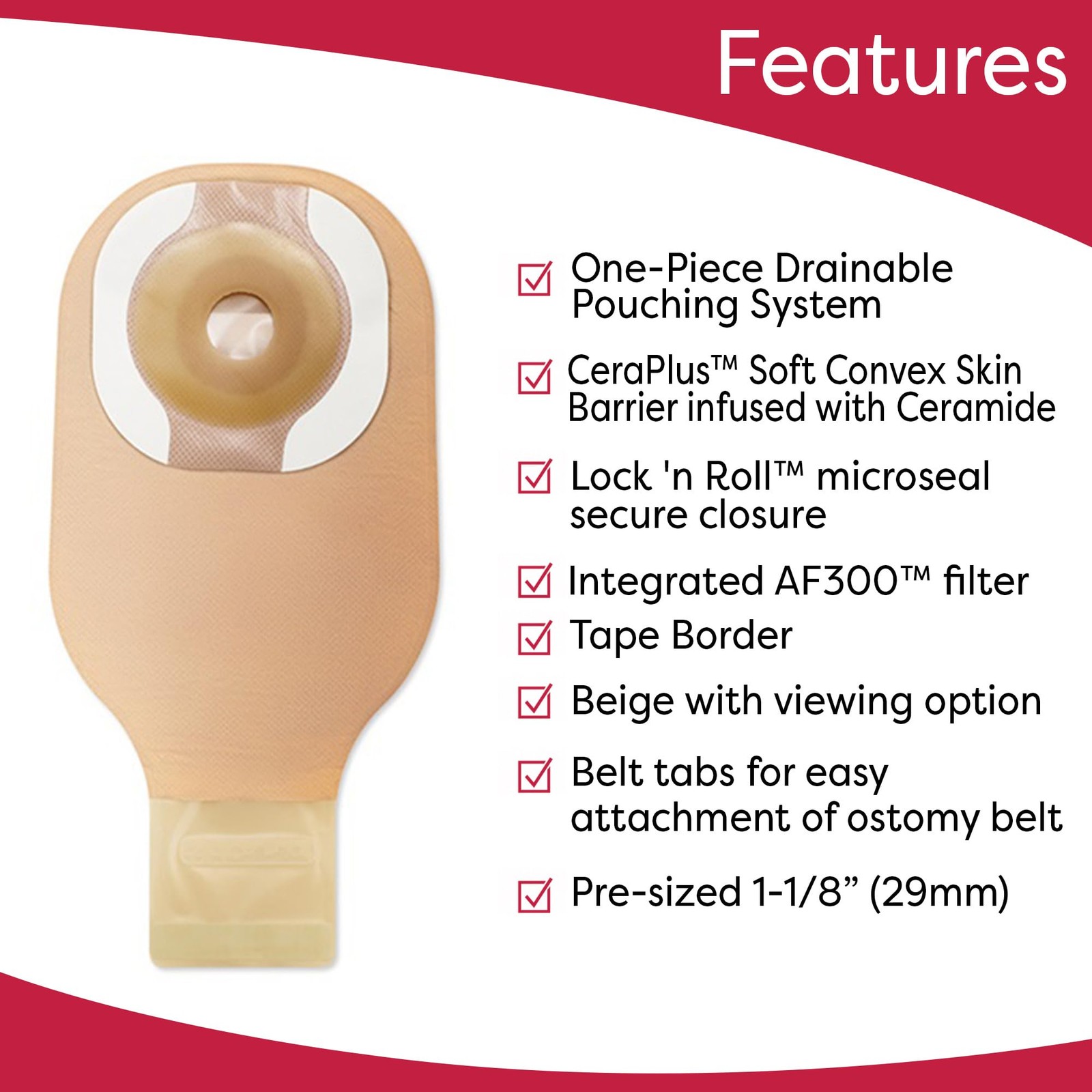 Hollister Extended Wear Drainable Ostomy Pouch 1 1/8 Inch Skin Barrier Beige