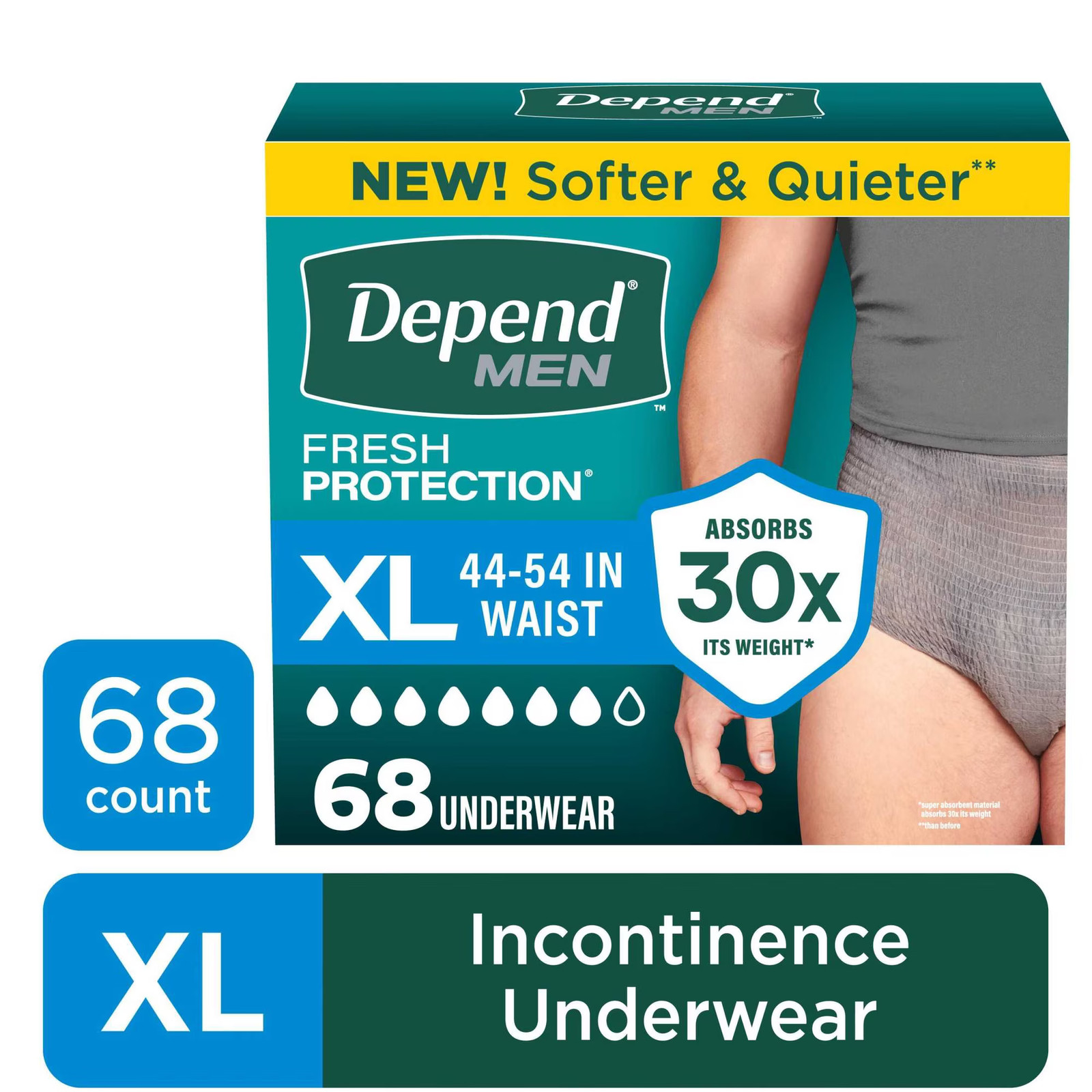 Depend Fresh Protection Incontinence Underwear for Men, Adult Diapers, XL, 68 Co