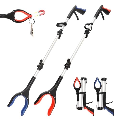 2-Pack Grabber Reacher Tool, 36″ Foldable Trash Picker Upper | Orange+blue