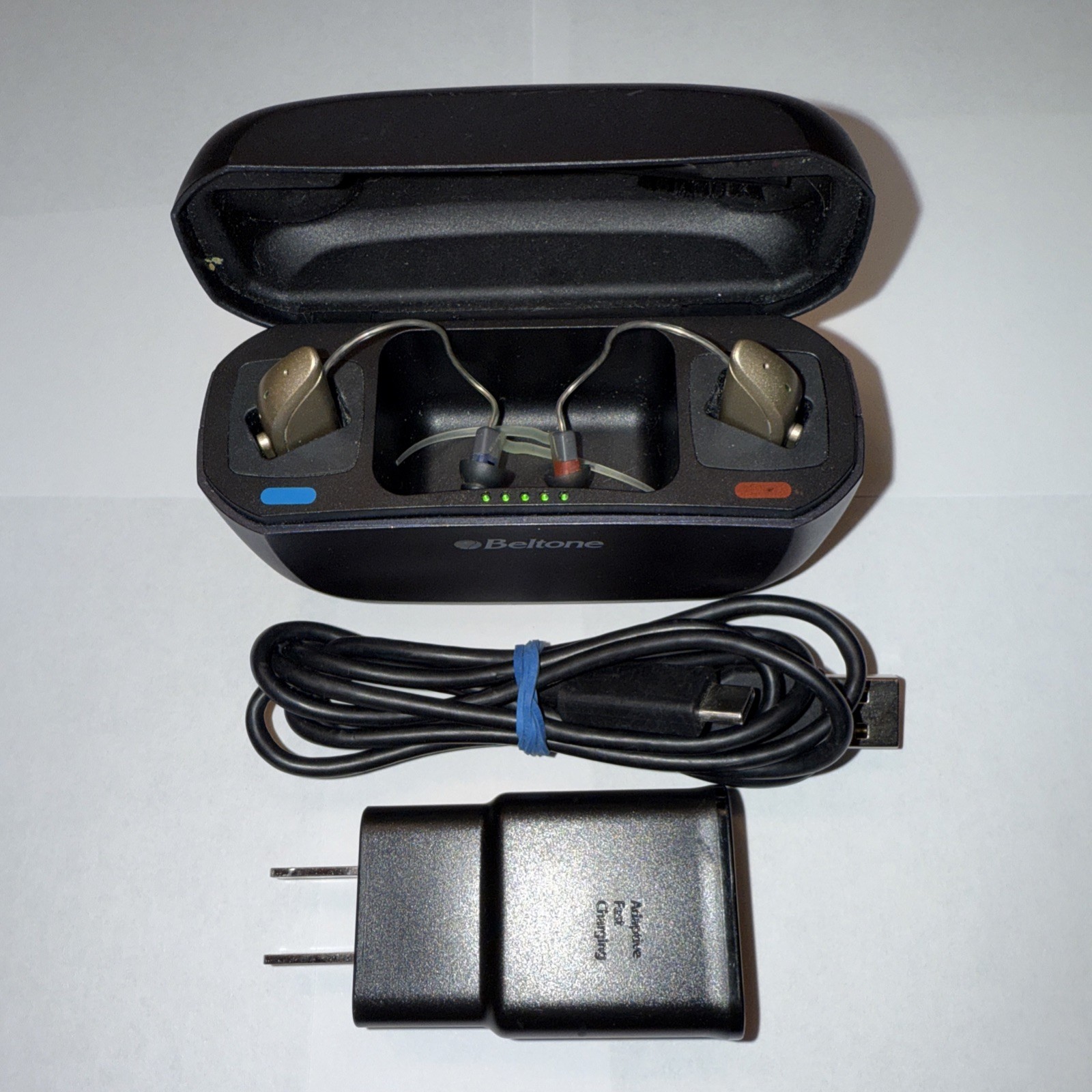Beltone C-1 Hearing Aids w/ Charger Case, OEM Wall Charger & Cord Tested Working