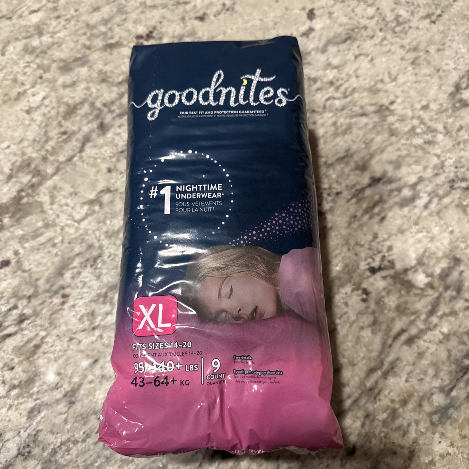 Goodnites Girls’ Nighttime Bedwetting Underwear, Size Extra Large, 1 pack of 9