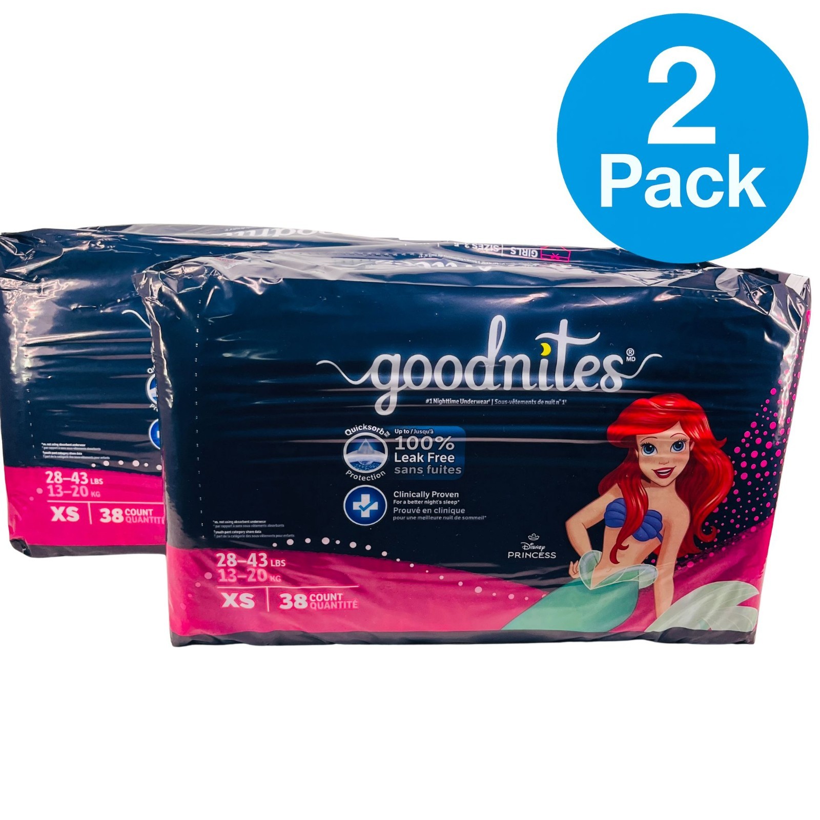 Goodnites Girls Nighttime Underwear XS 38 Ct 2 Pack New