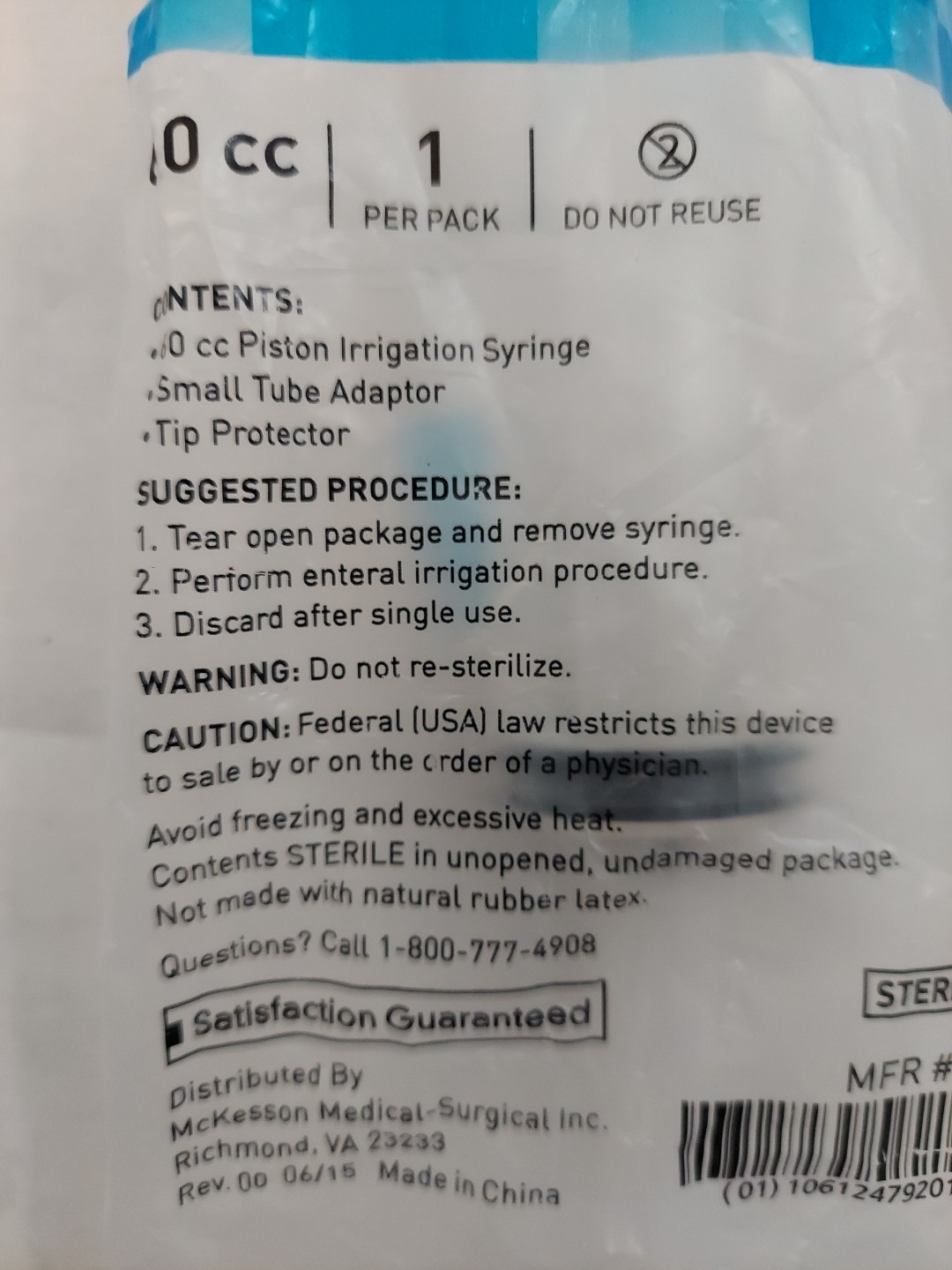McKesson Piston Irrigation Syringe Lot of 3 Thumb Ring Top w/ Tip 60 CC