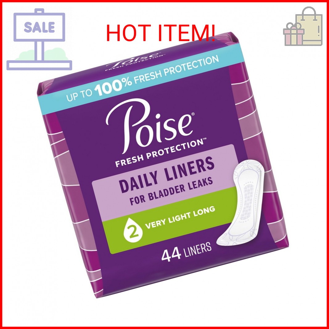 Poise Incontinence Panty Liners, Very Light Absorbency, Long, 44 Count