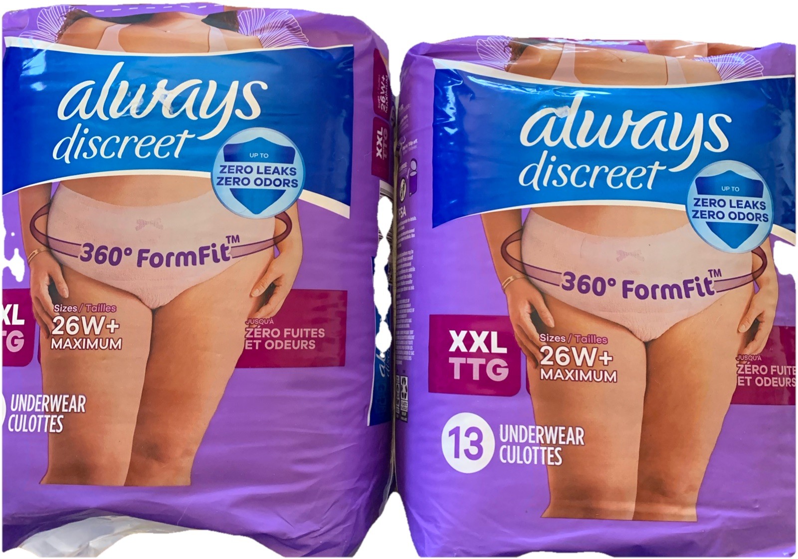 2 Packs (13 Ea) XXL(26W+) Always Discreet Adult Incontinence Underwear for Women