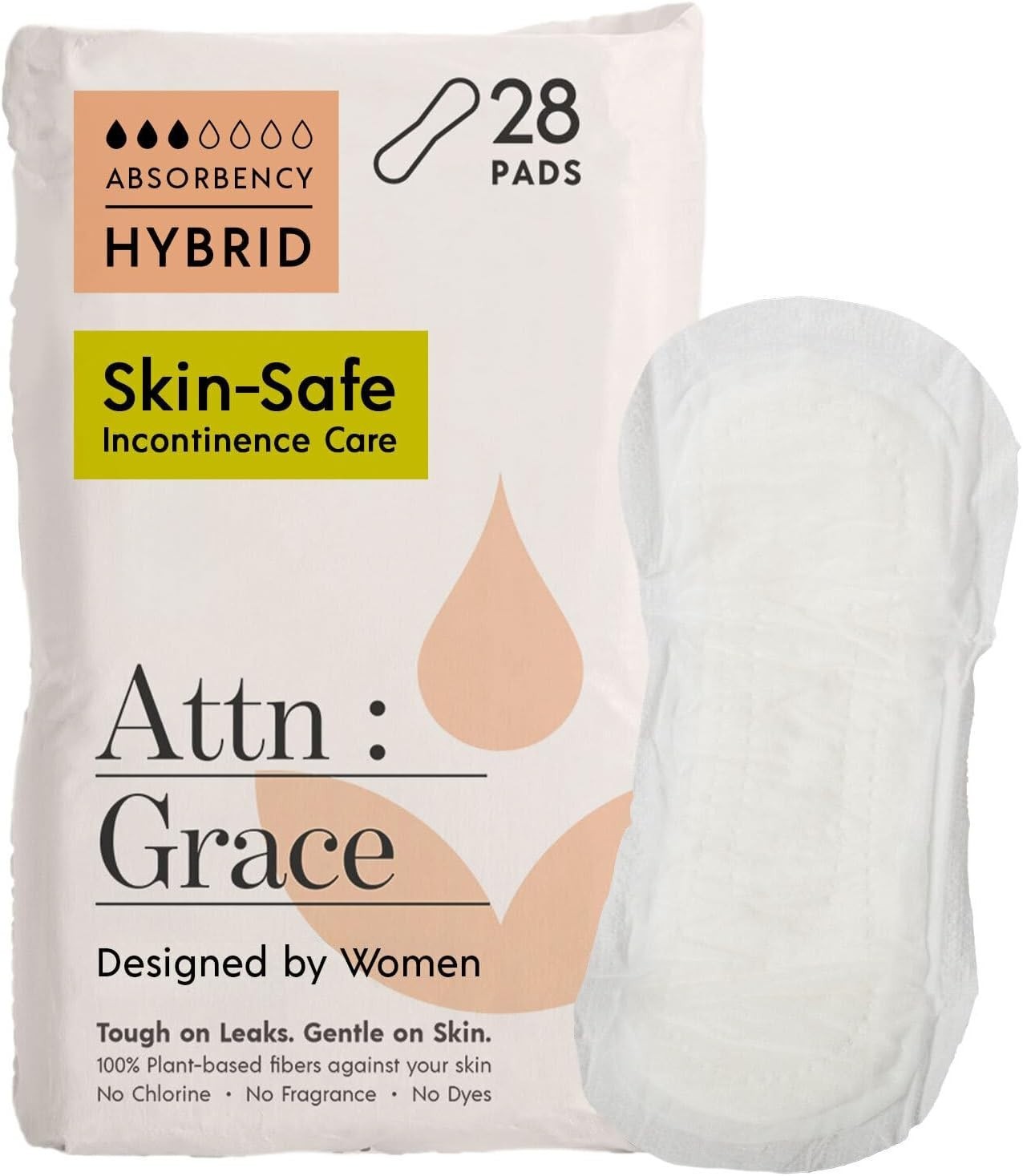 Attn: Grace Hybrid Incontinence Pads for Women, 28-Pack – Plant-Based, High Abso