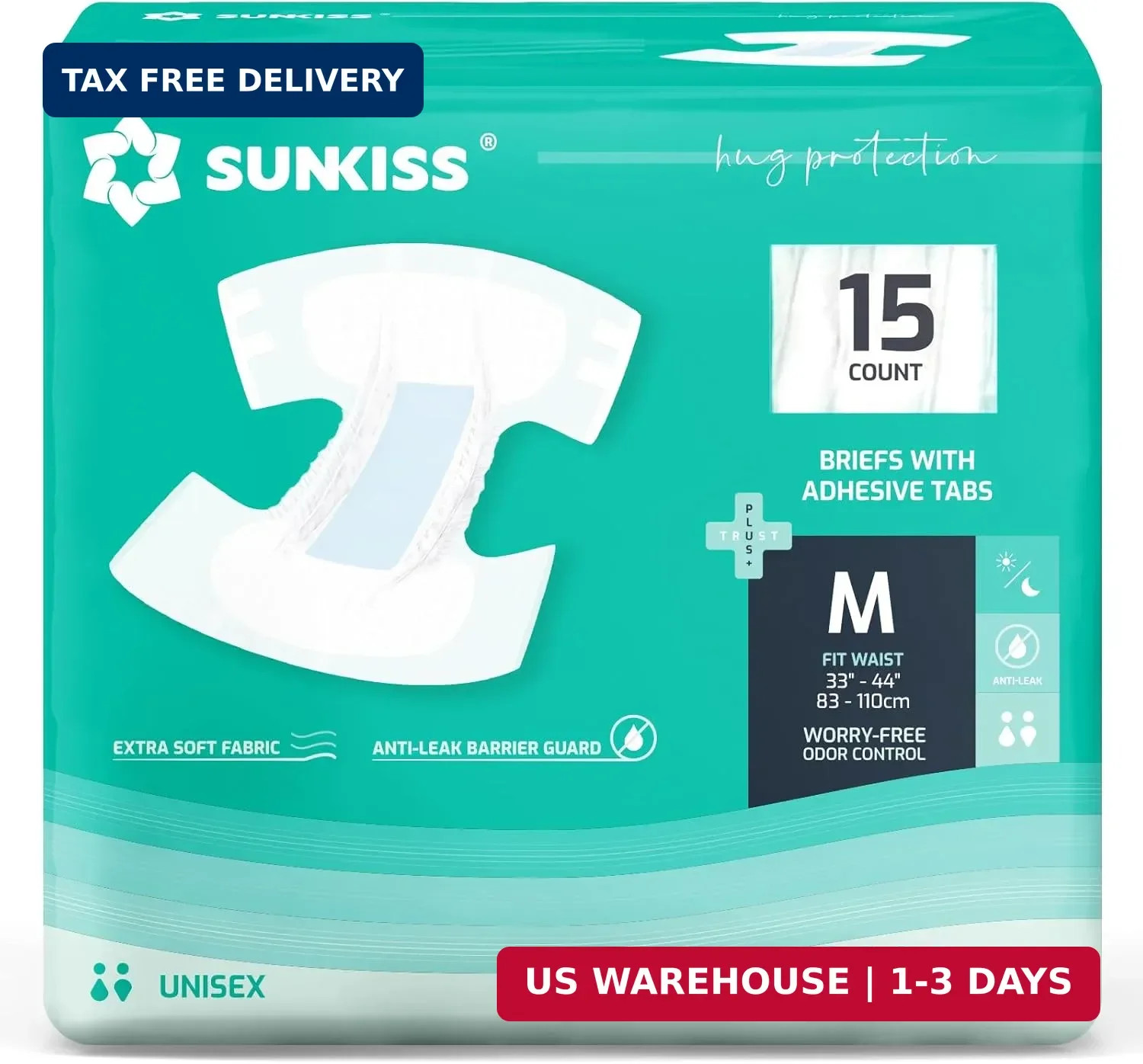 SUNKISS TrustPlus Adult Diapers with Maximum Absorbency, Unisex Disposable Incon