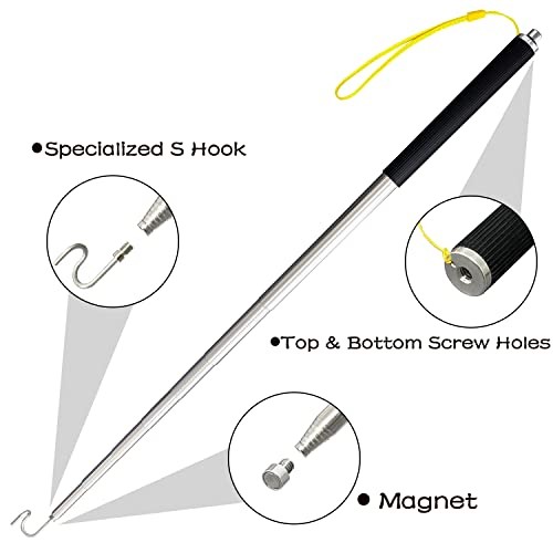 Telescoping Pole with Hook Magnetic Pickup Grabber Tool, Telescopic Black-1p