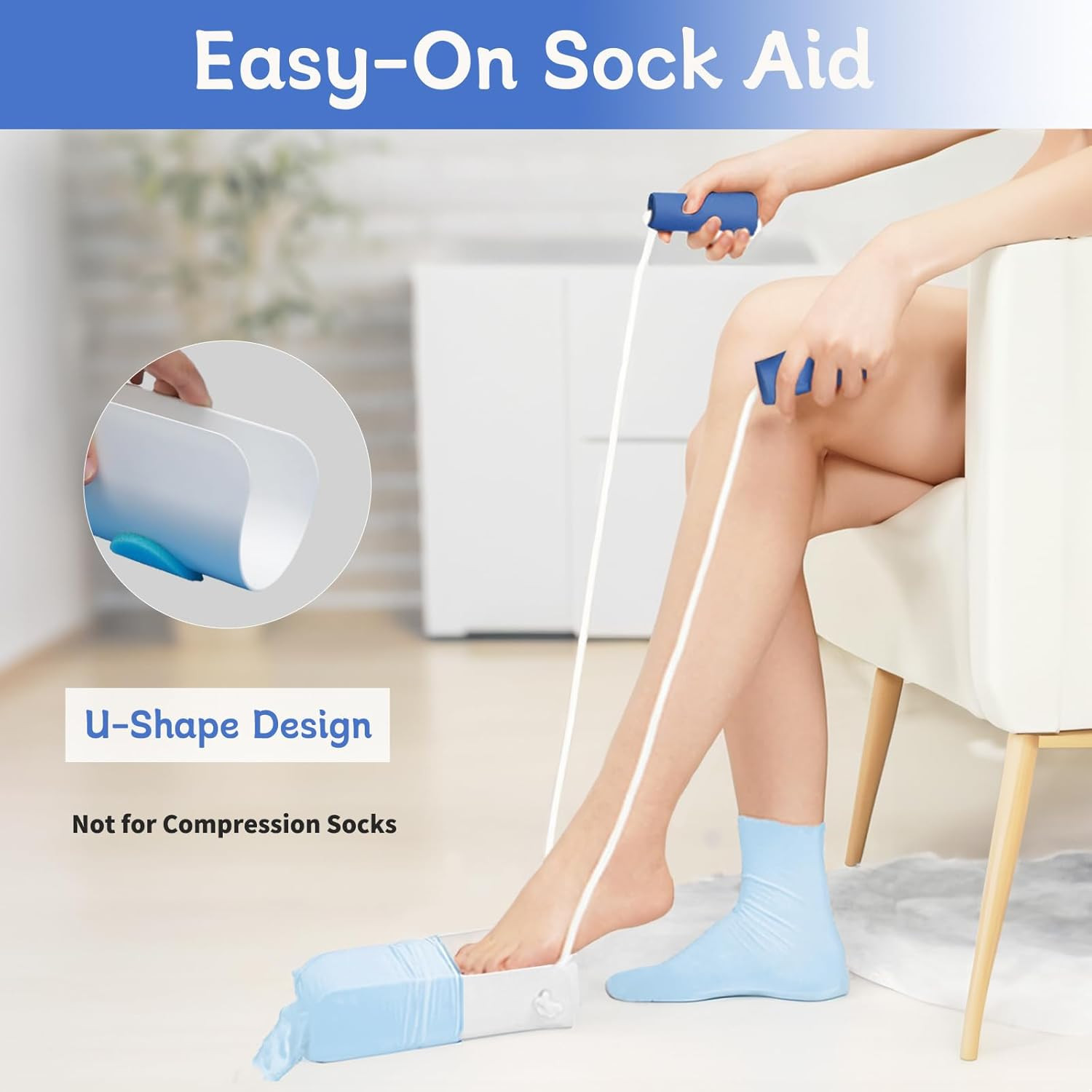 Sock Aid Device with Foam Handles for Easy Sock Application (White)