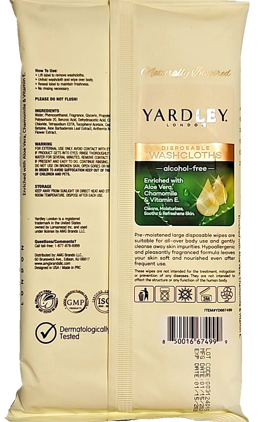6x Lot of Yardley London Body Wipes 18 ct. Disposable Wash Cloths 12×8″ 108 CT
