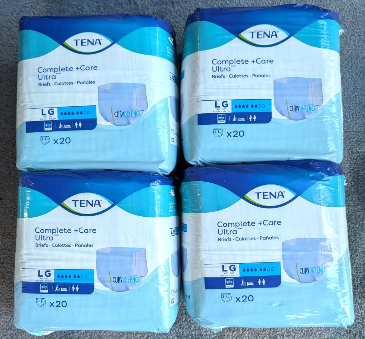 TENA Complete + Care Ultra Brief Large 4 packs of 20 per bag, 80 total
