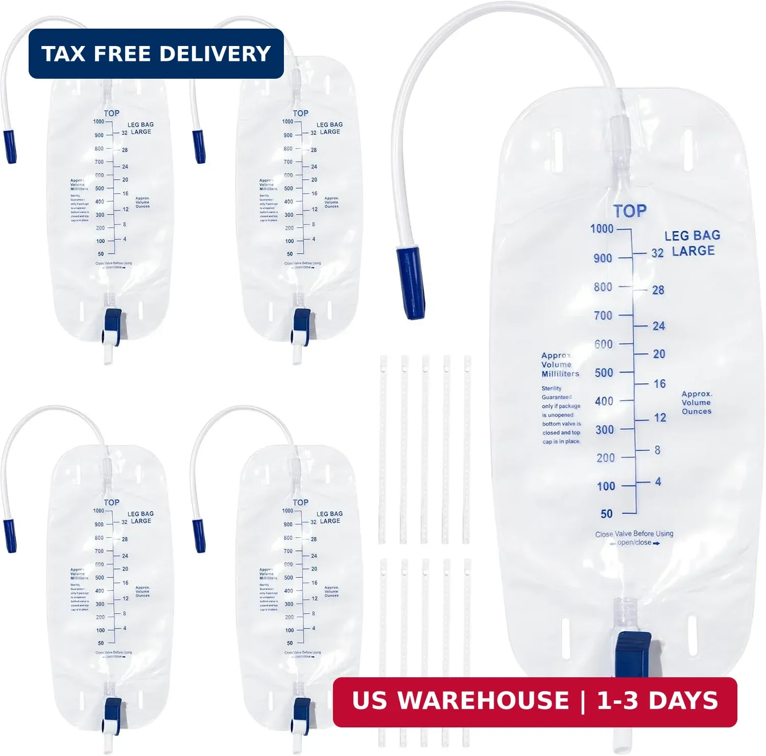 Urinary Drainage Bag 1000ml Catheter Leg Bag, 5 Pack Catheter Leg Bags for Men,