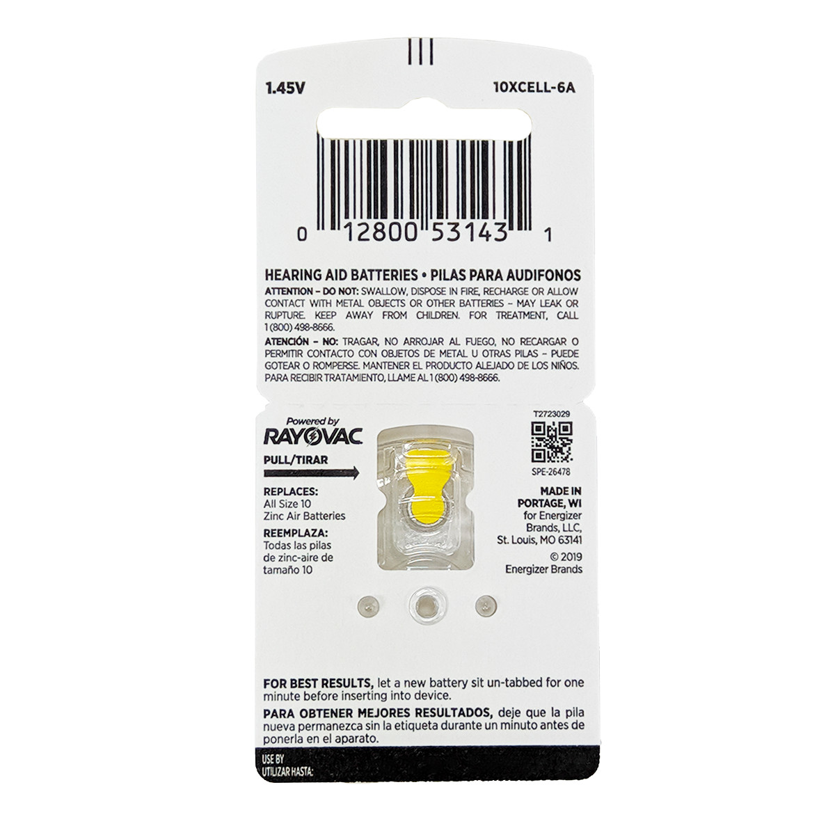 Rayovac Xcell Size 10 Hearing Aid Batteries (120 Pack) + Battery Holder Keychain