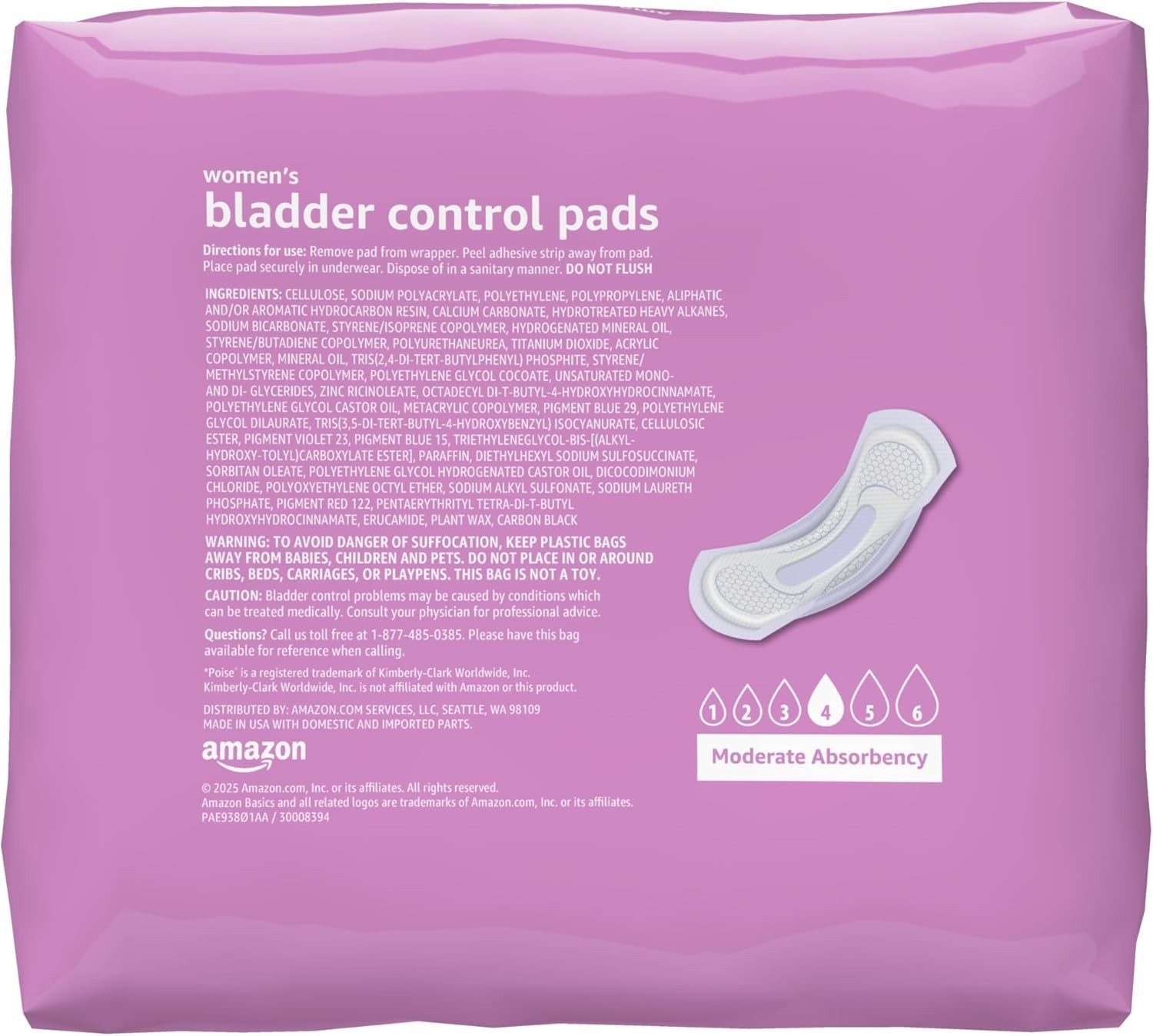Advanced Bladder Control Pads for Women – Long & Moderate Absorbency, 108 Count
