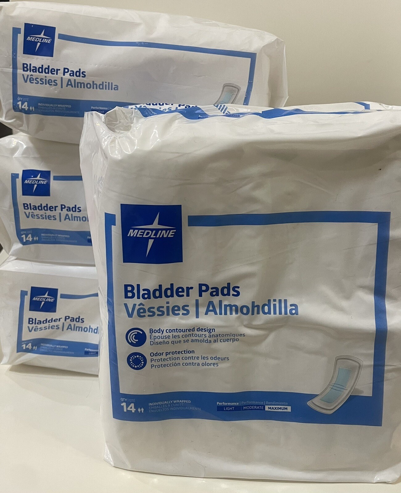 4 Packs Medline Bladder Pads 14 (56 count) Super Absorbent, Odor Protection