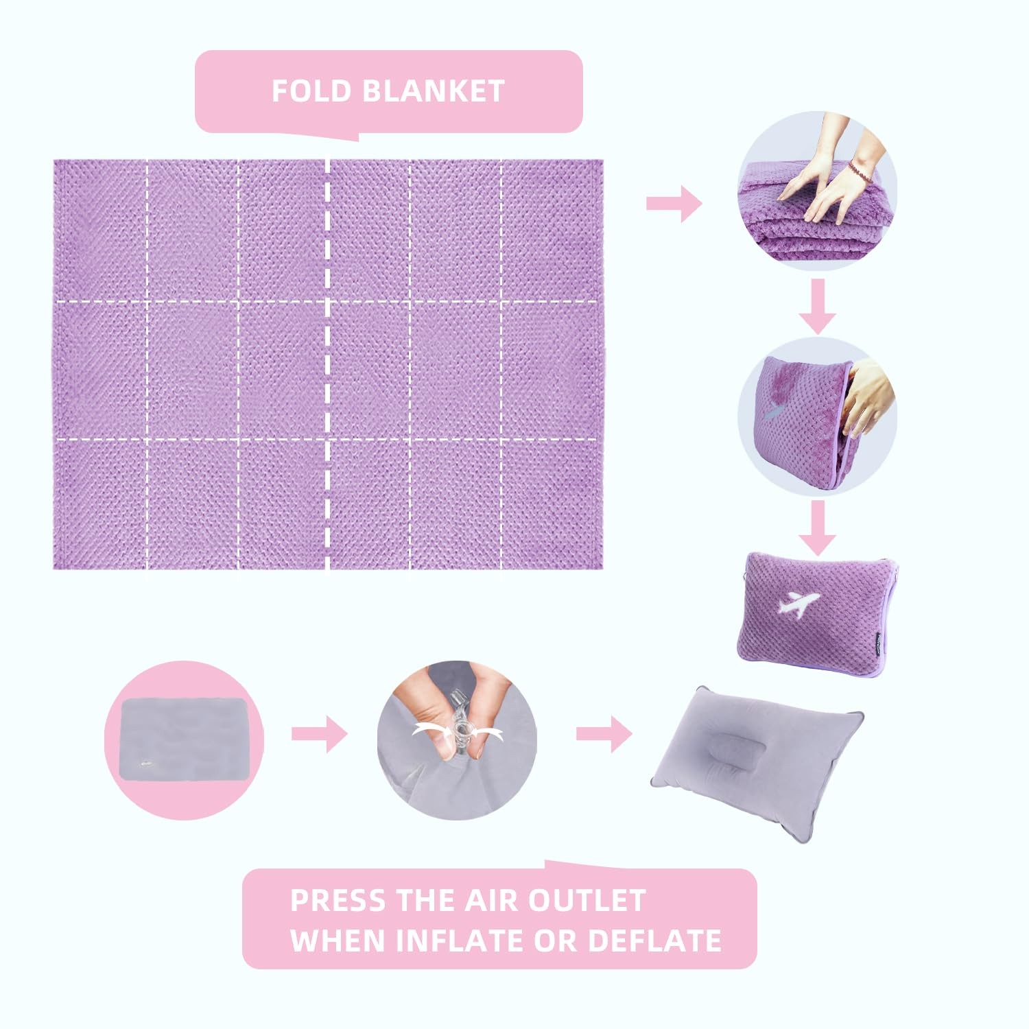 Nenolix 3 in 1 Travel Blanket Pillow Set – 350 GSM Thick Large, Violet
